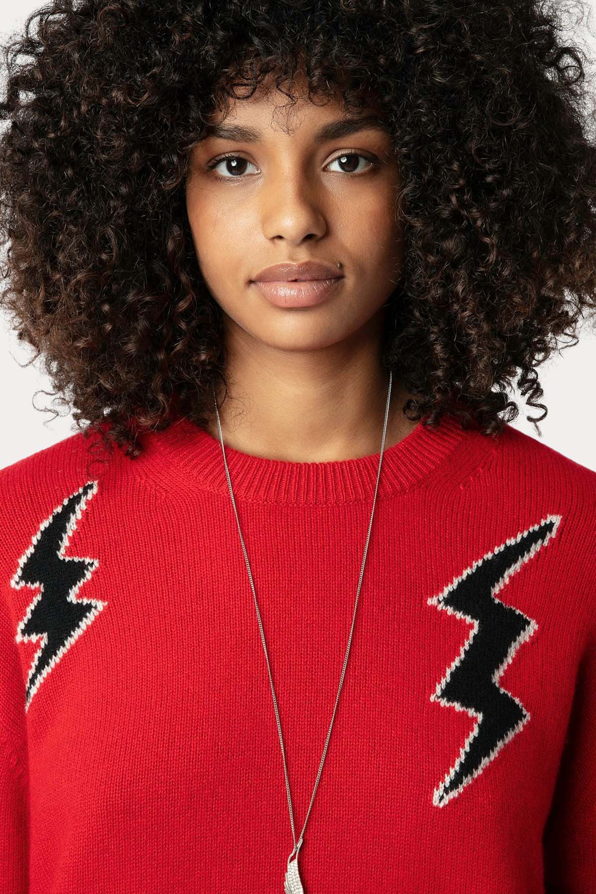 Zadig & Voltaire Şimşek Desenli İnce Örgü Kaşmir Triko