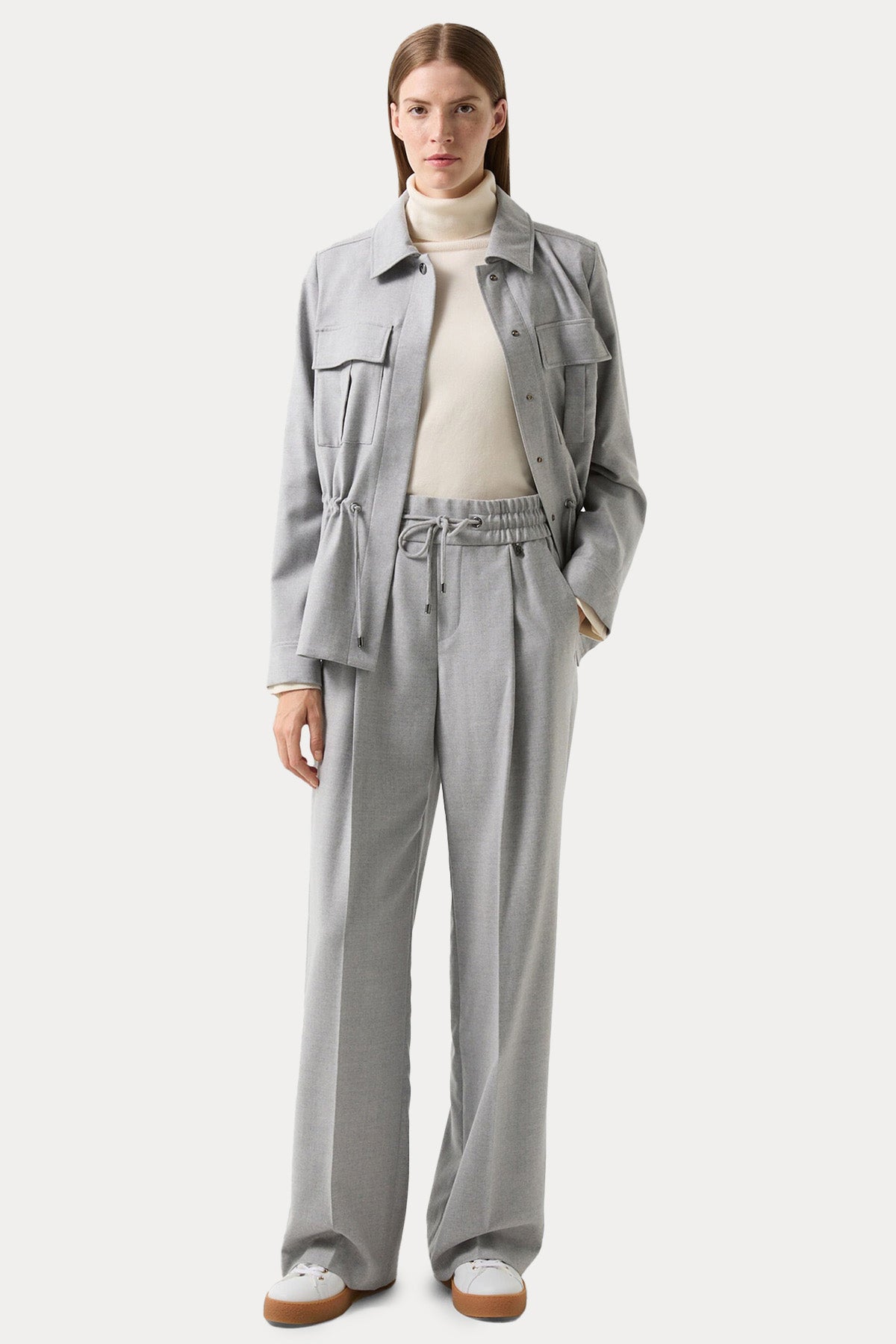 Bogner Ella Loose Fit Beli Lastikli Tek Pile Yün Pantolon-Pantolon-Libas