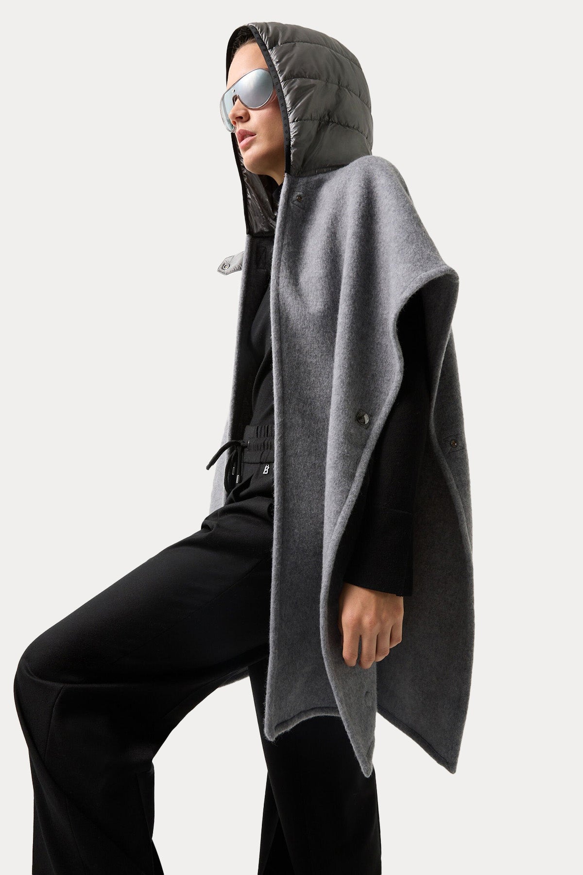 Bogner Nilla Loose Fit Kapüşonlu Yün Panço-Panço-Libas