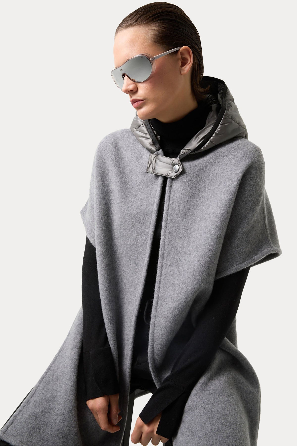 Bogner Nilla Loose Fit Kapüşonlu Yün Panço-Panço-Libas