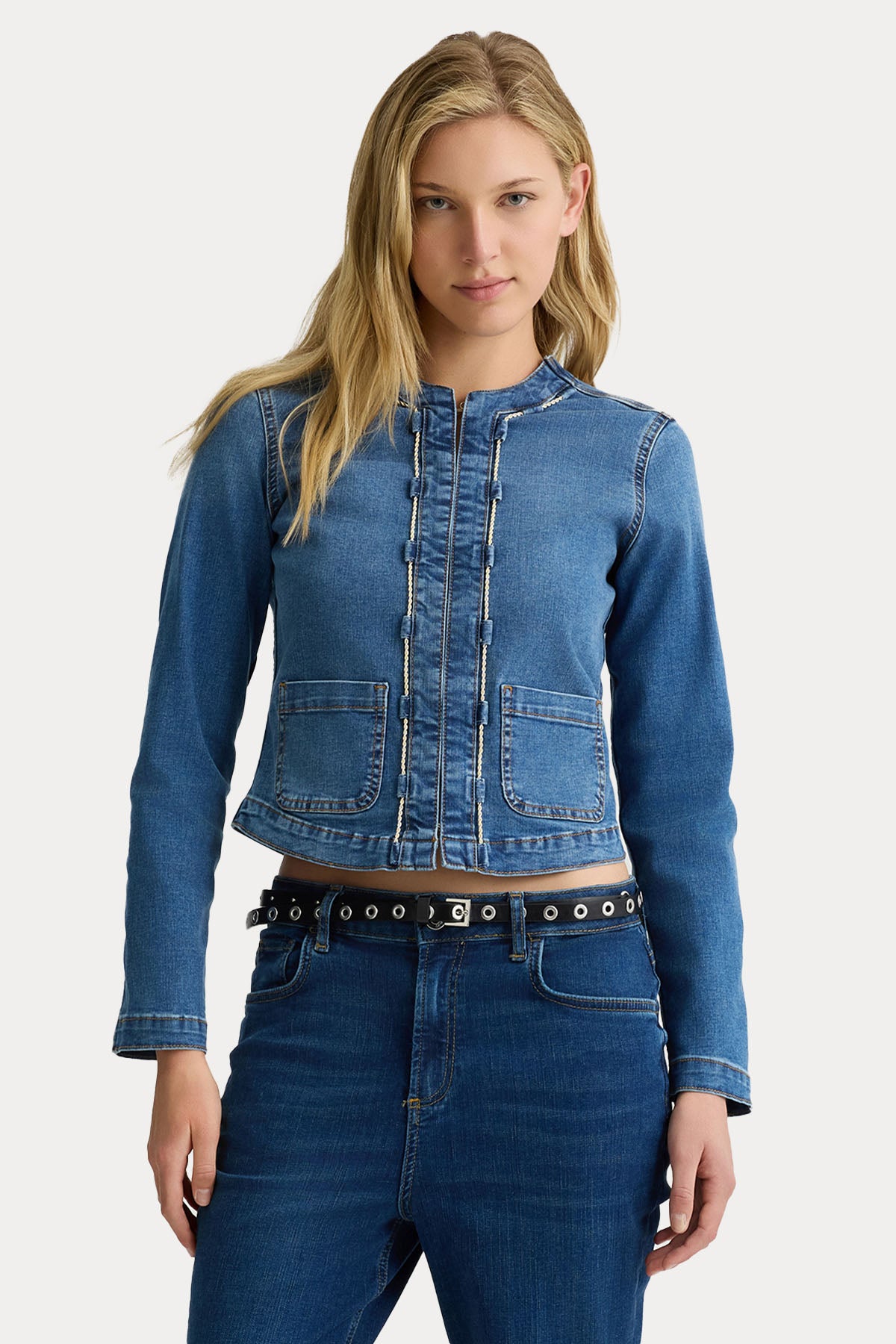 Liu Jo Slim Fit Metal Örgü Tasarım Denim Ceket