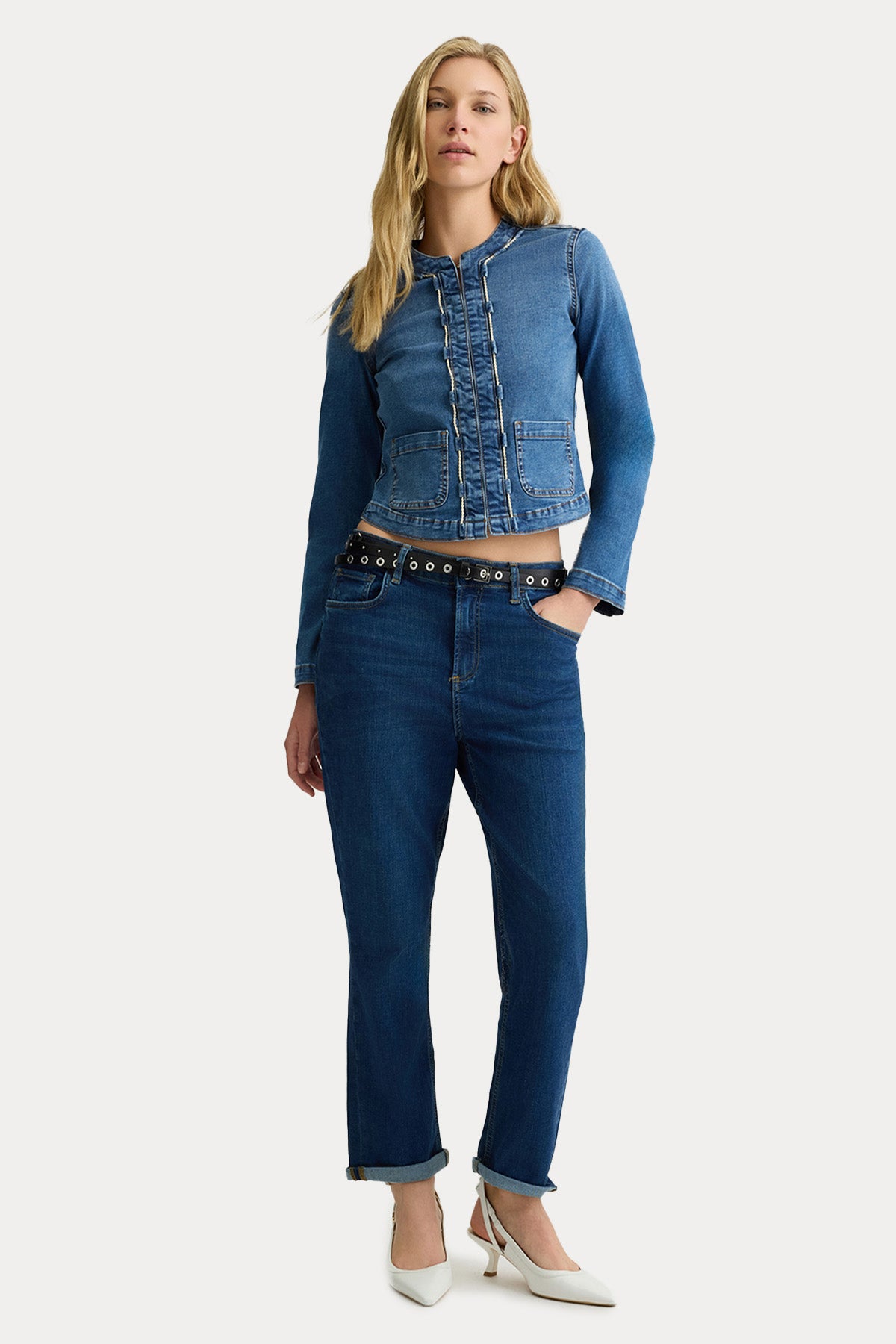 Liu Jo Slim Fit Metal Örgü Tasarım Denim Ceket