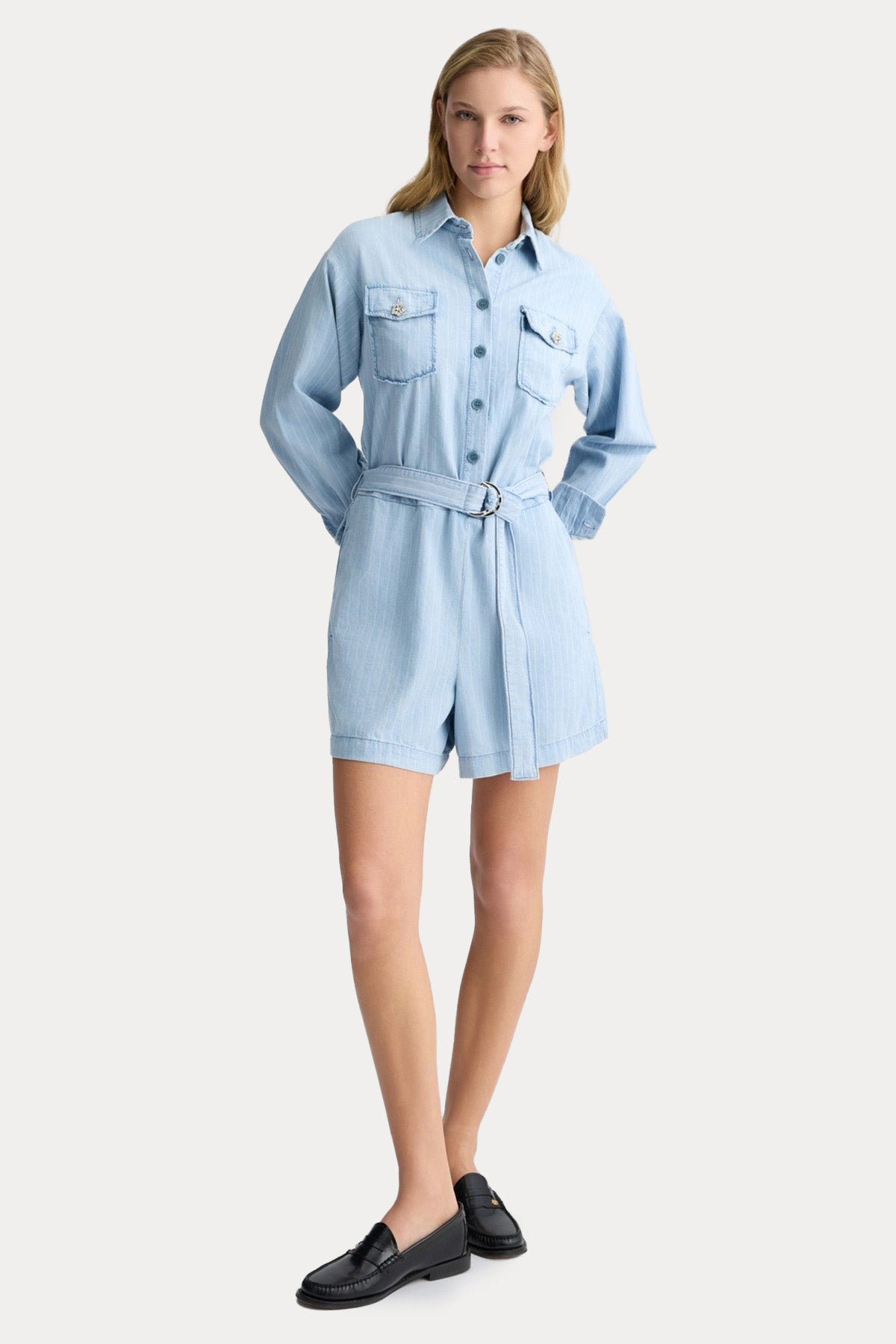 Liu Jo Çizgili Kemerli Denim Tulum