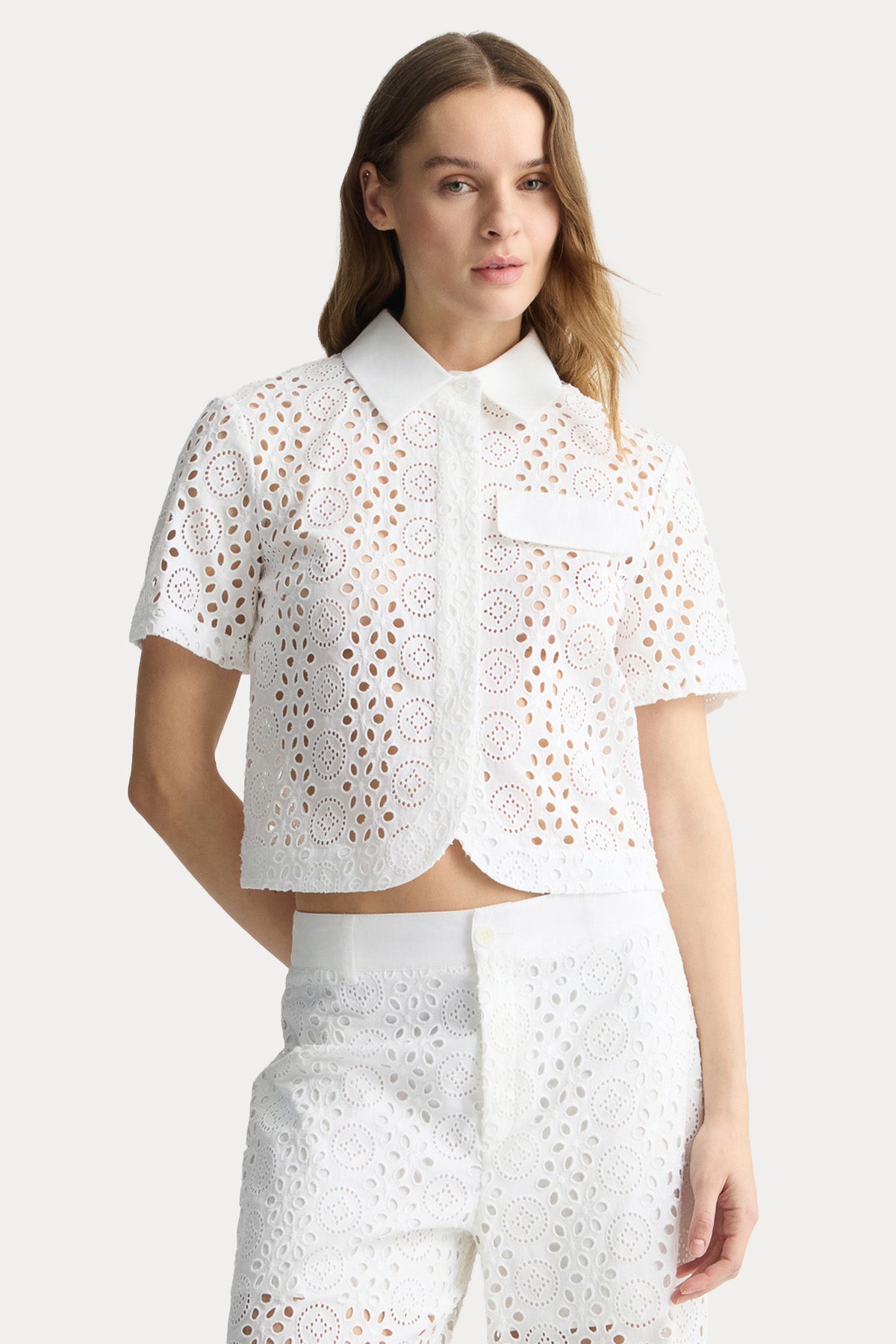 Liu Jo Lazer Kesim Nakışlı Crop Gömlek