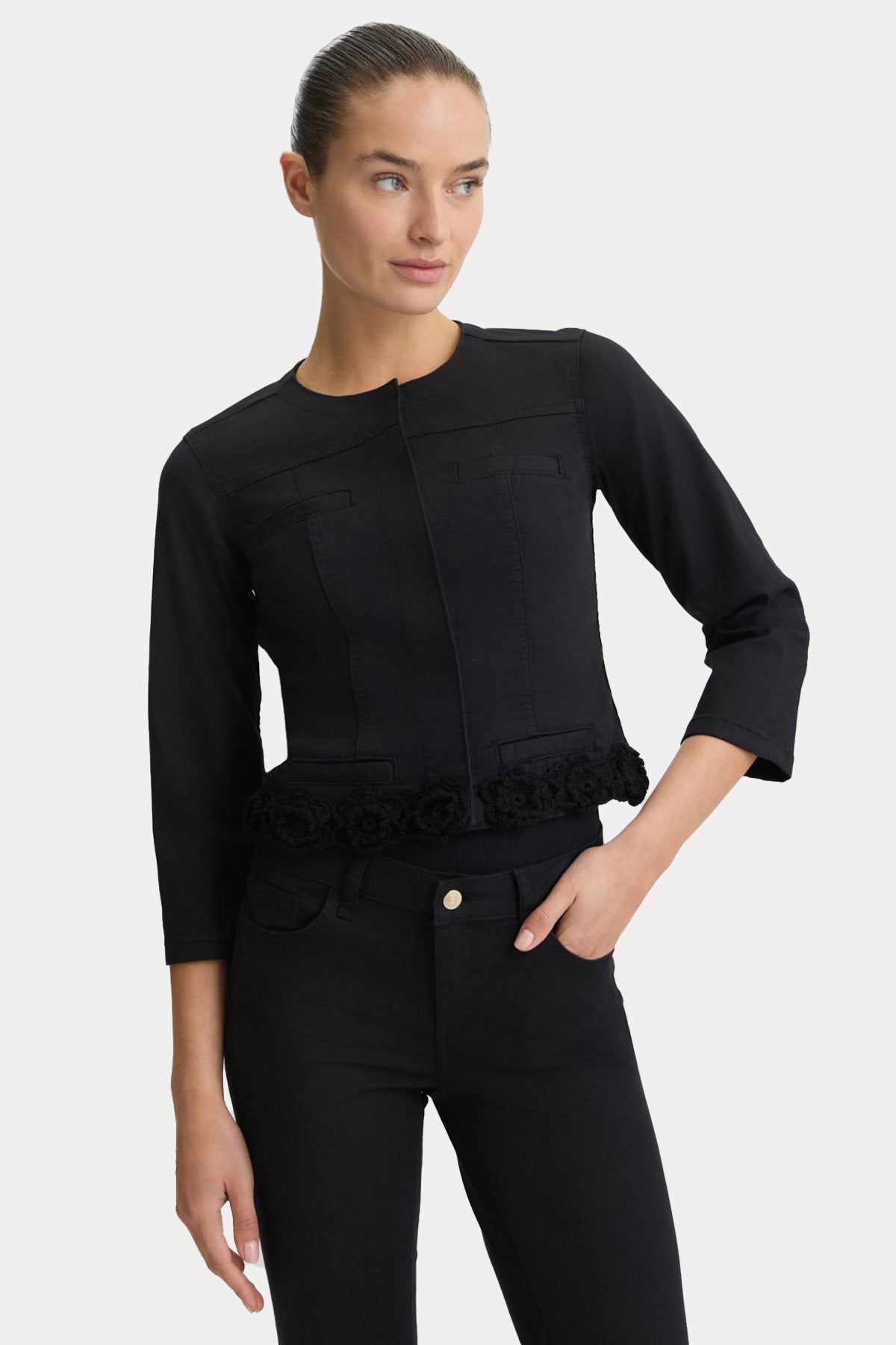 Liu Jo Slim Fit Nakış Örgü Detaylı Streç Denim Ceket