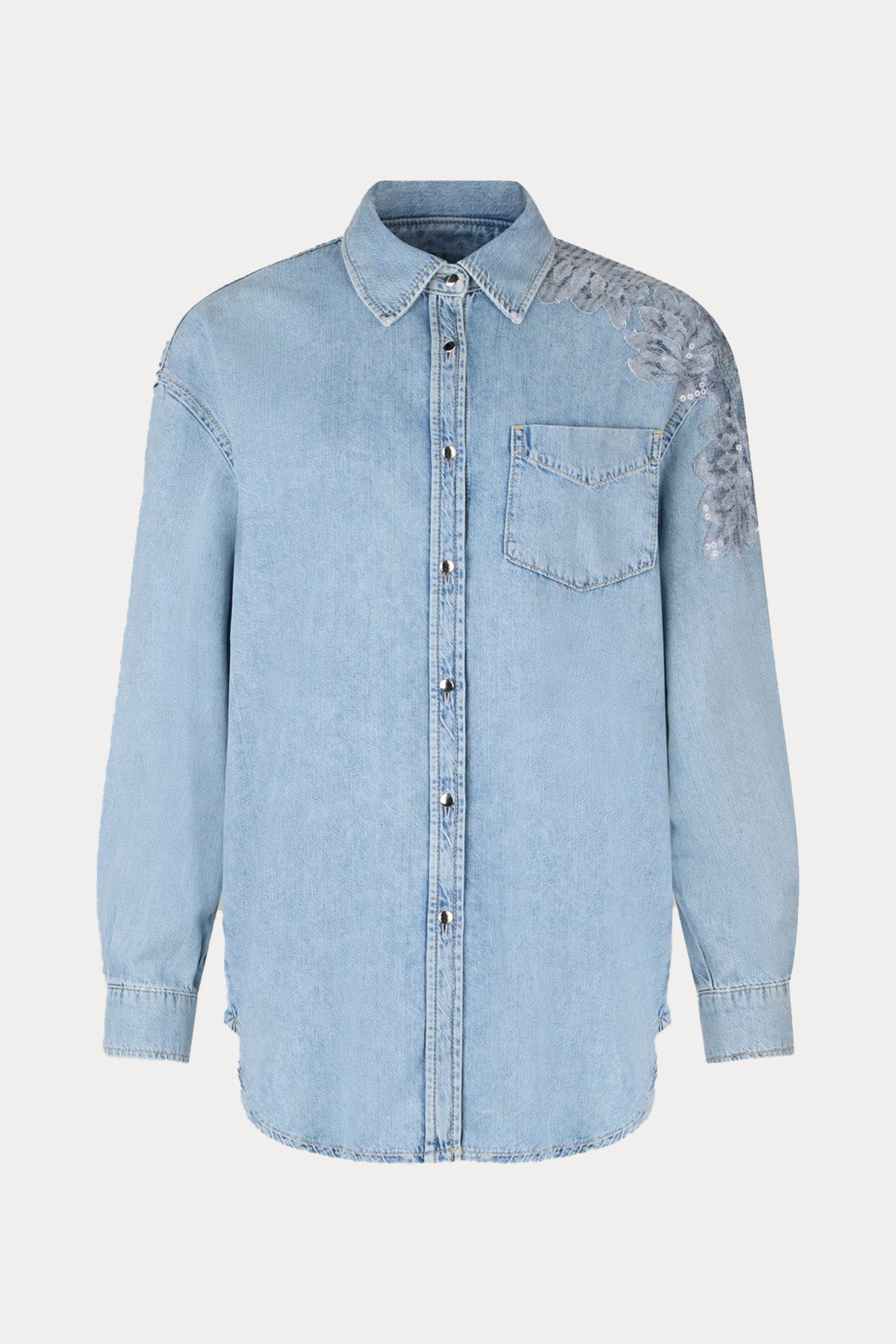 Liu Jo Relaxed Fit Dantel Nakışlı Denim Gömlek