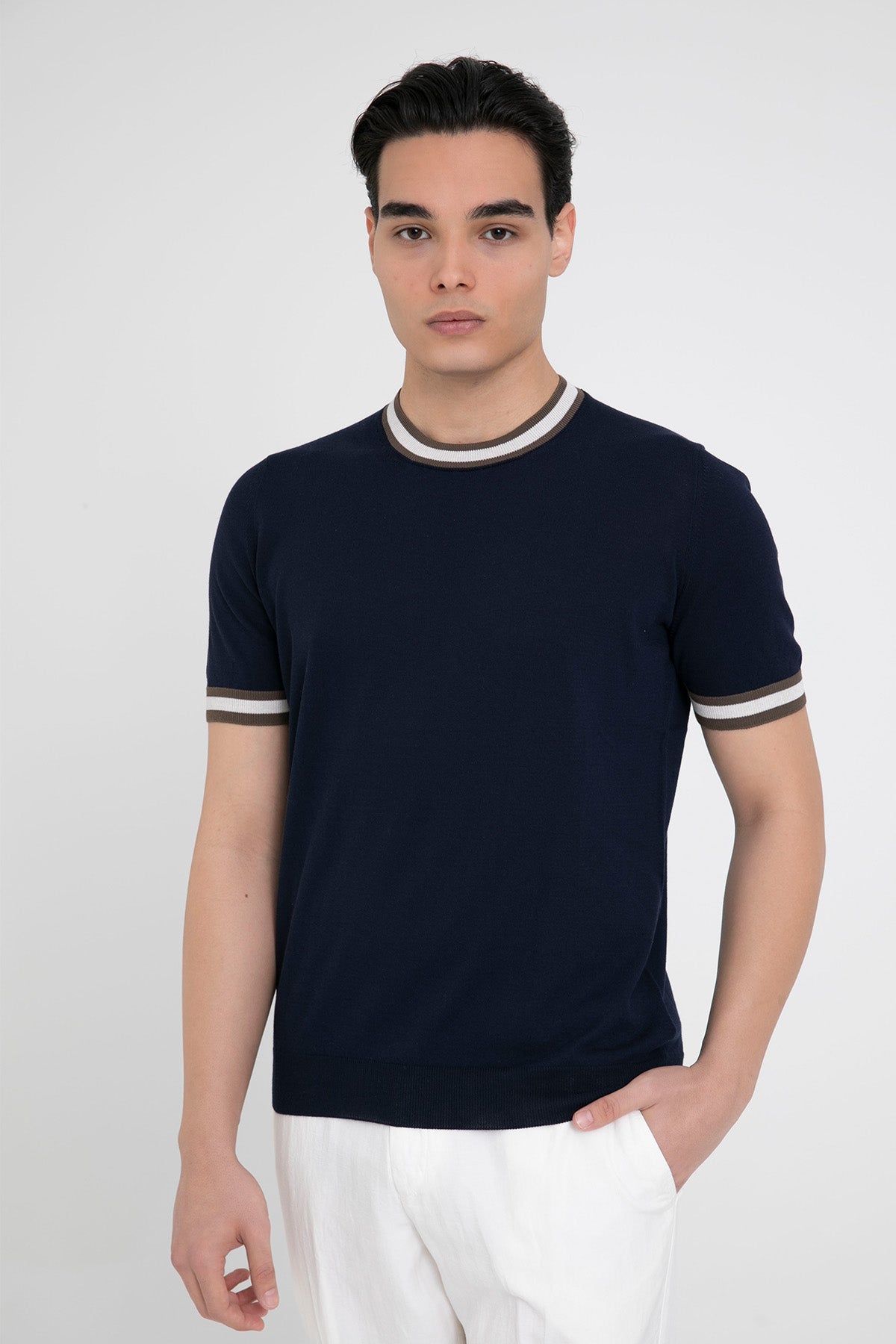 Gran Sasso Yuvarlak Yaka İnce Örgü Triko