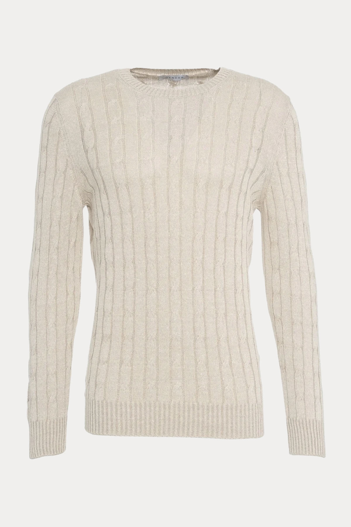 Gran Sasso Yuvarlak Yaka İnce Saç Örgü Keten Triko