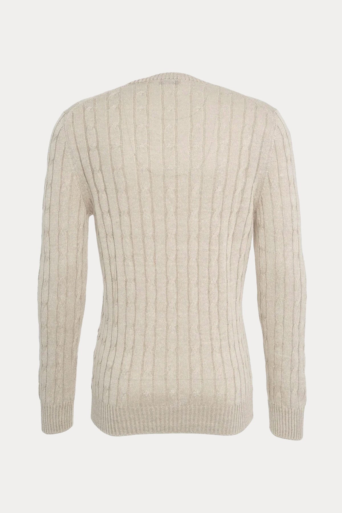 Gran Sasso Yuvarlak Yaka İnce Saç Örgü Keten Triko