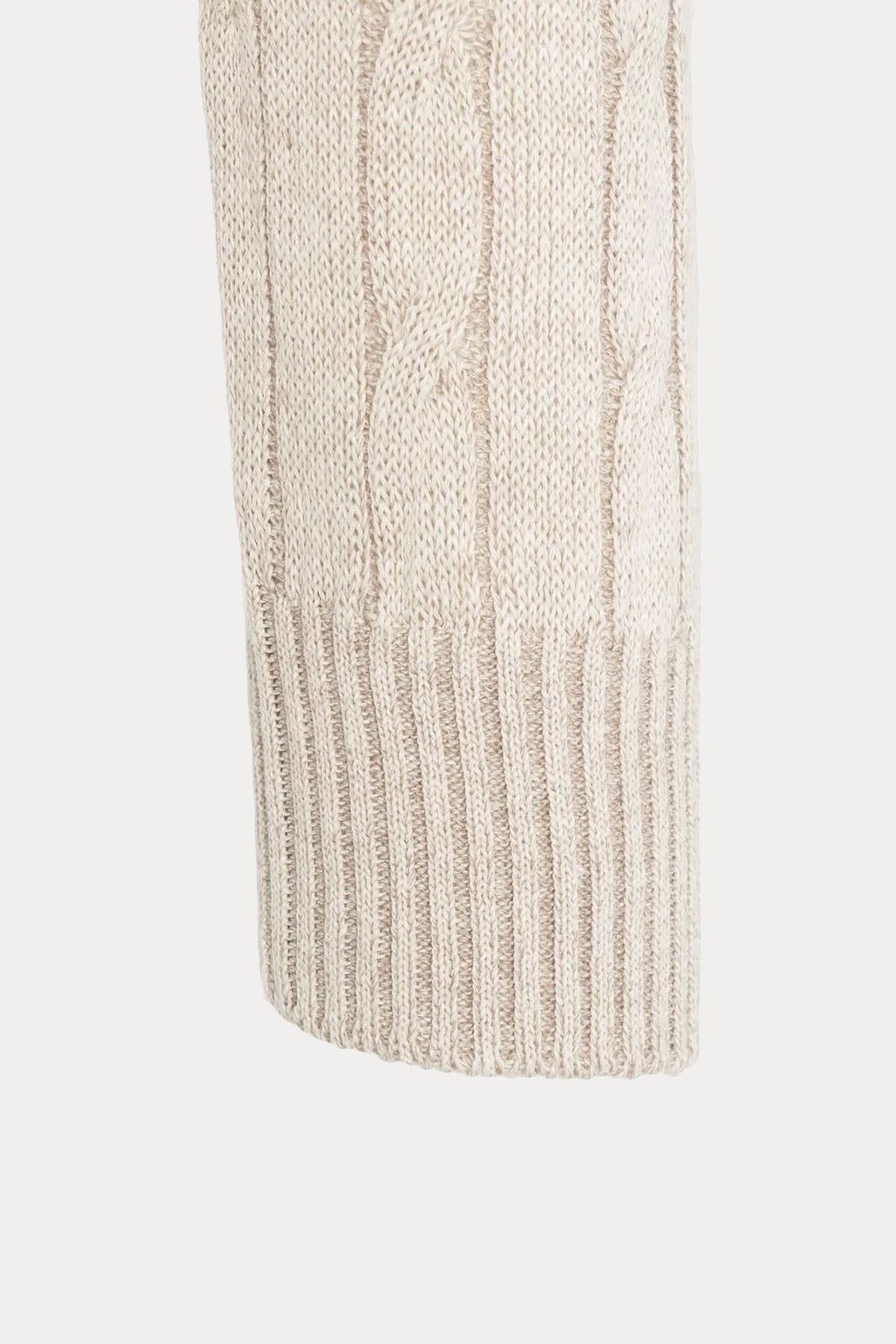 Gran Sasso Yuvarlak Yaka İnce Saç Örgü Keten Triko