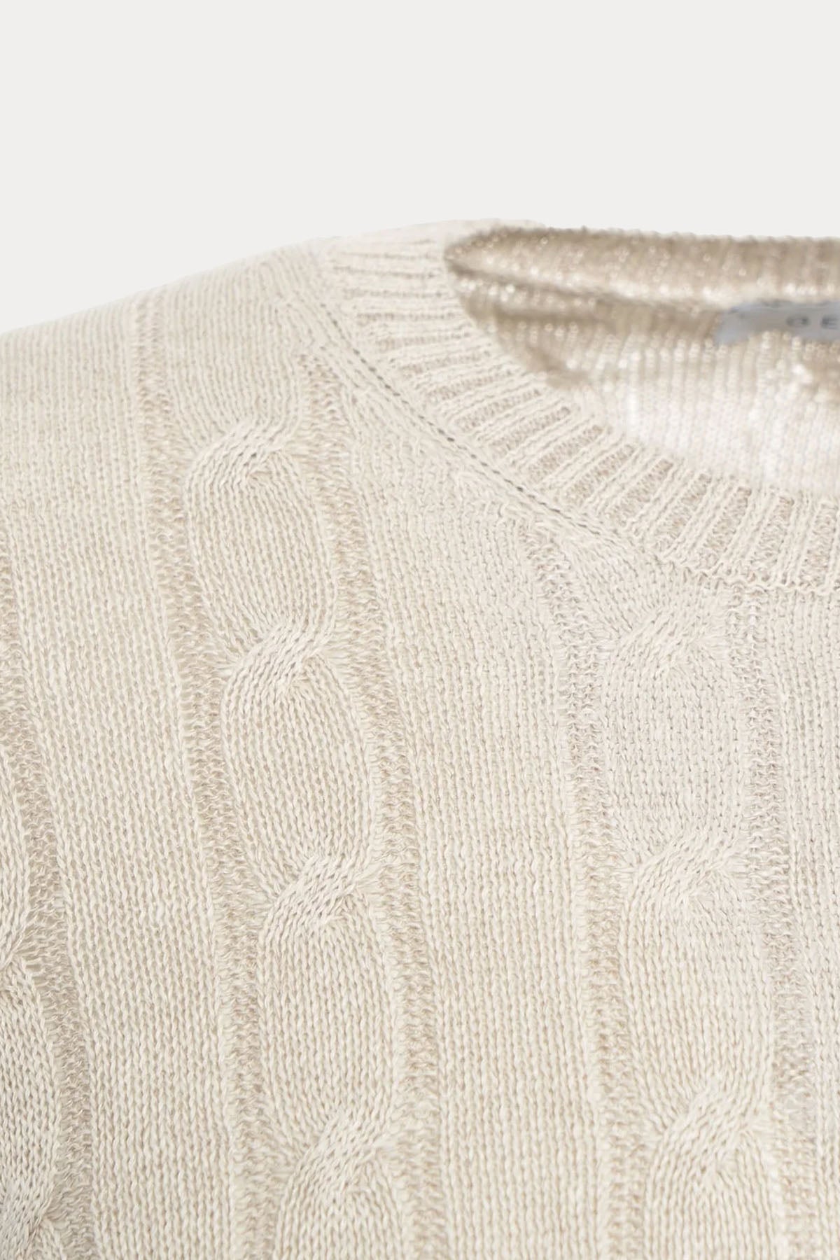 Gran Sasso Yuvarlak Yaka İnce Saç Örgü Keten Triko