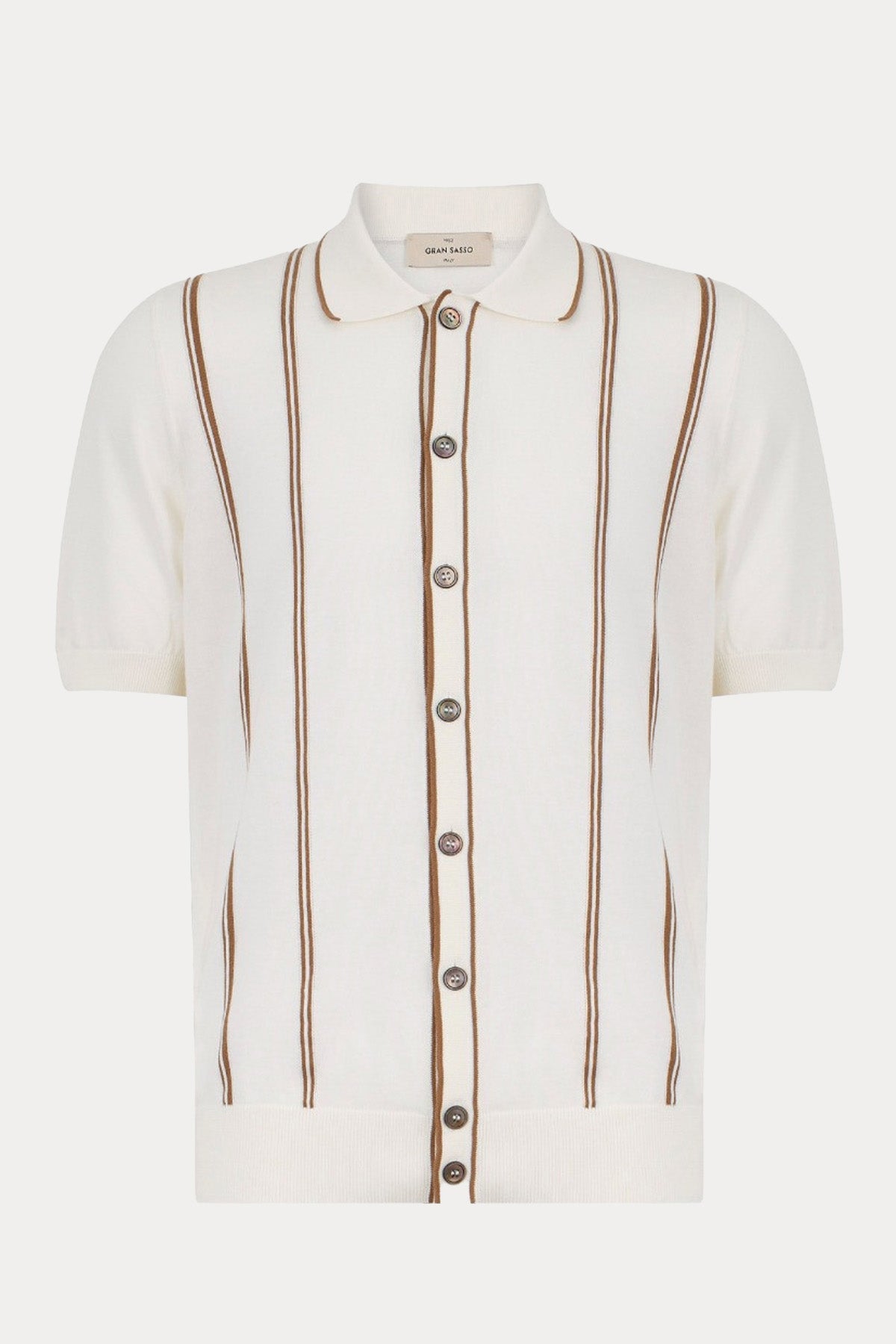 Gran Sasso Polo Yaka İnce Örgü Çizgili Triko Gömlek