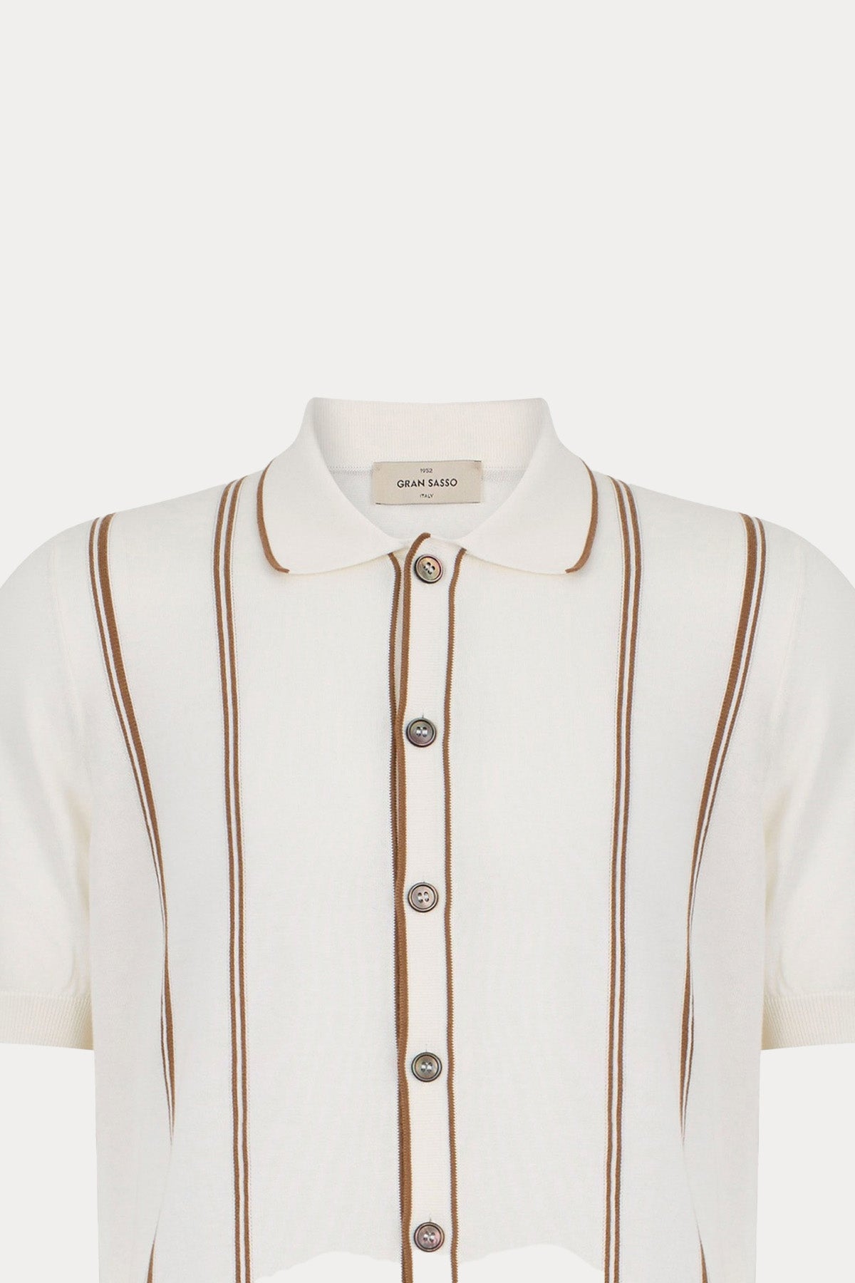 Gran Sasso Polo Yaka İnce Örgü Çizgili Triko Gömlek