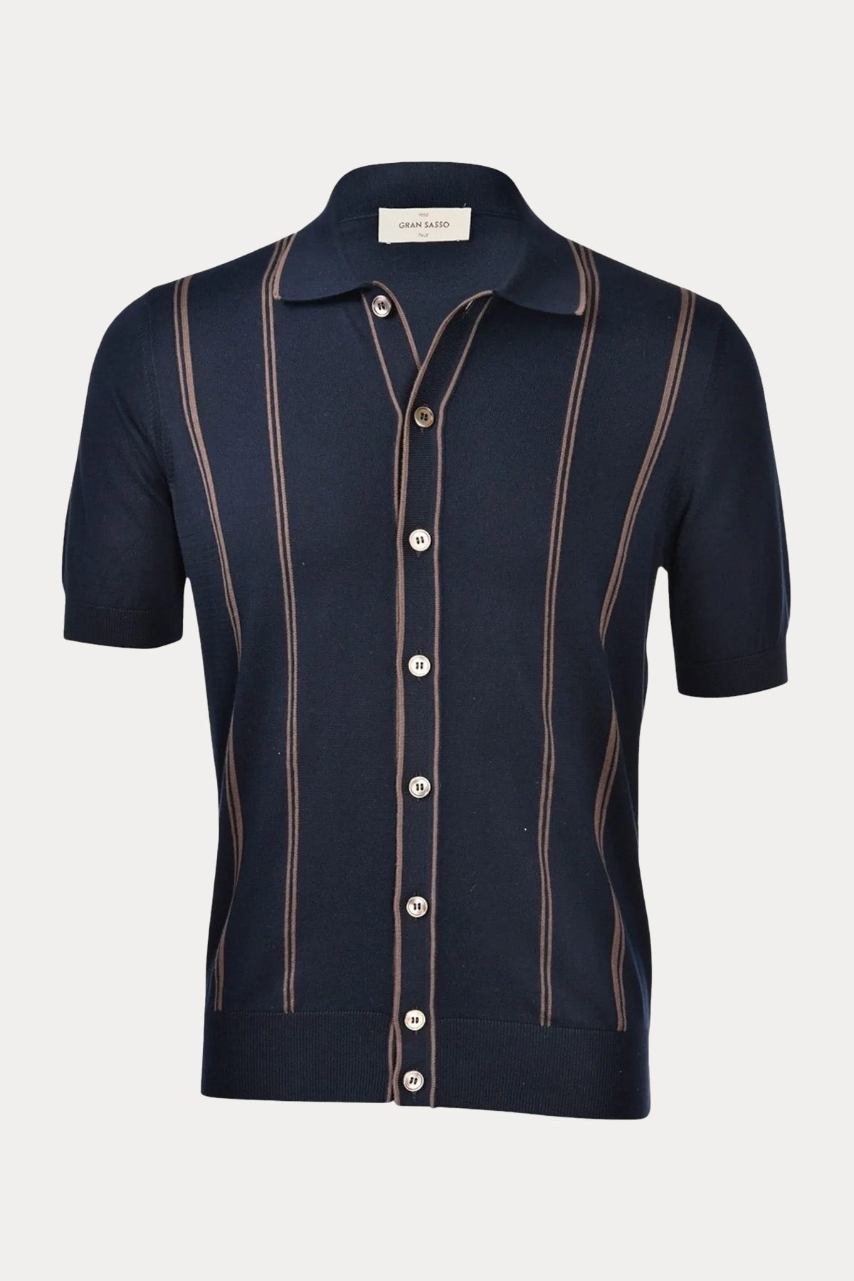 Gran Sasso Polo Yaka İnce Örgü Çizgili Triko Gömlek