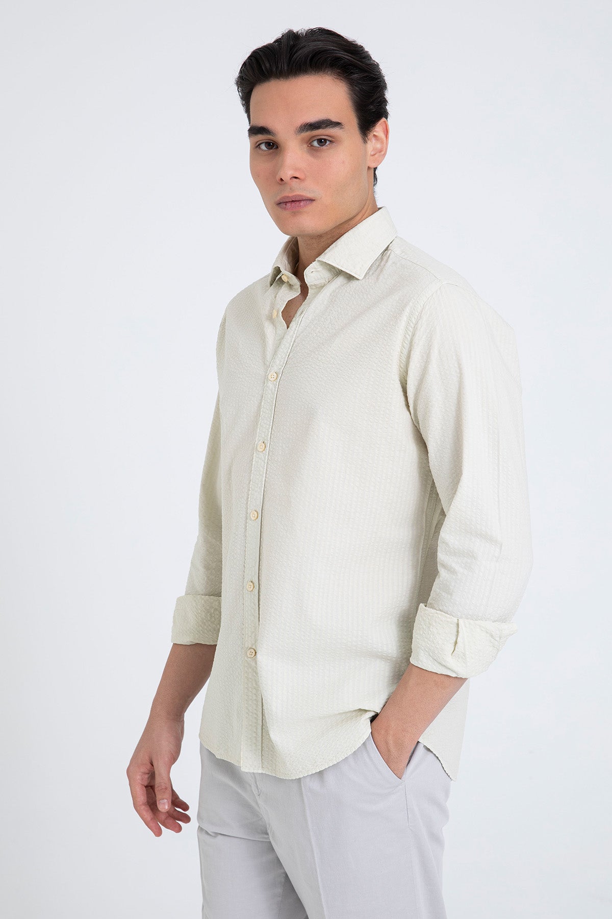 Tintoria Mattei Klasik Yaka Dokulu Gömlek