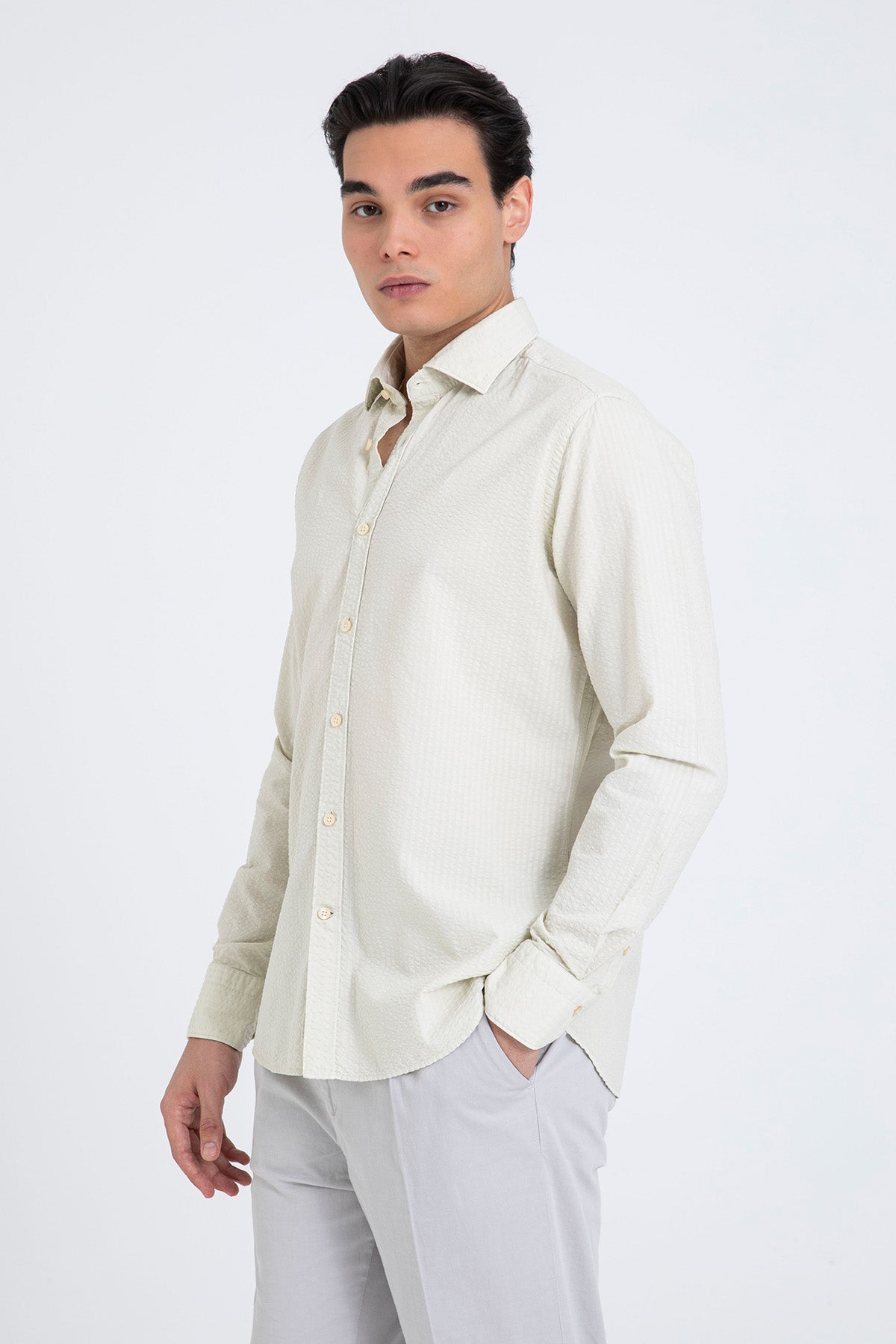 Tintoria Mattei Klasik Yaka Dokulu Gömlek