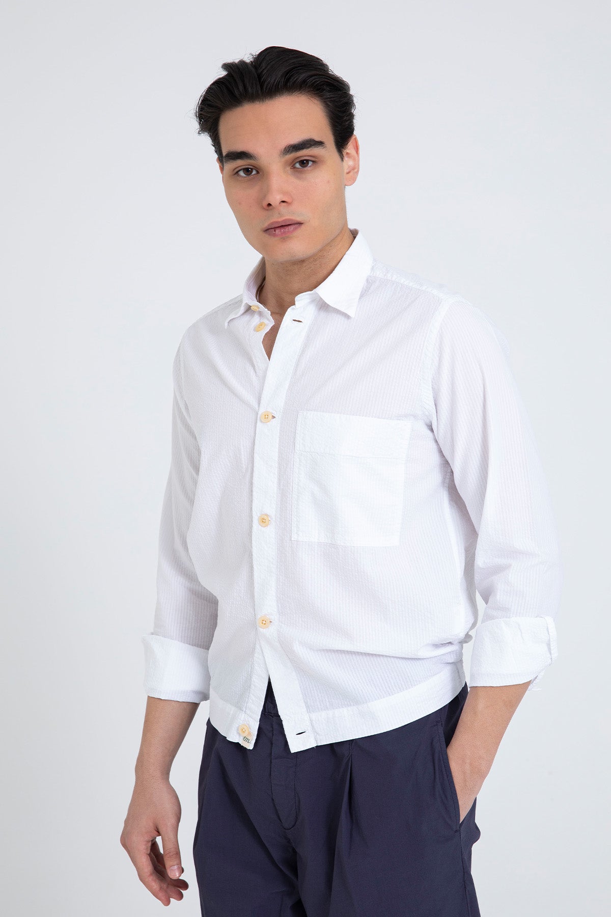 Tintoria Mattei Beli Lastikli Spor Cepli Gömlek