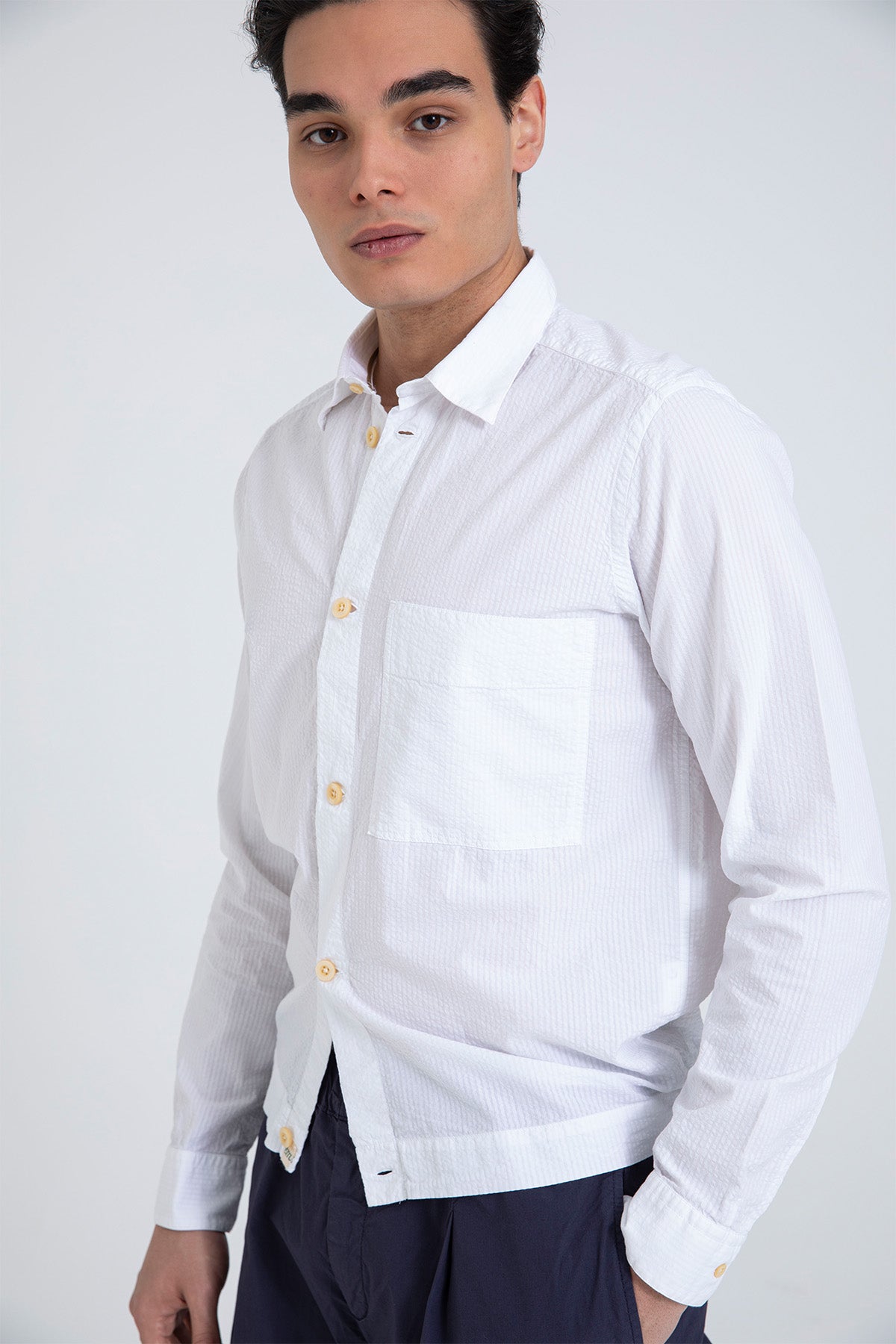 Tintoria Mattei Beli Lastikli Spor Cepli Gömlek