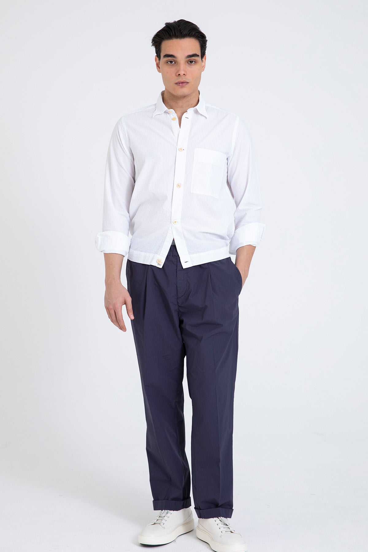 Tintoria Mattei Beli Lastikli Spor Cepli Gömlek