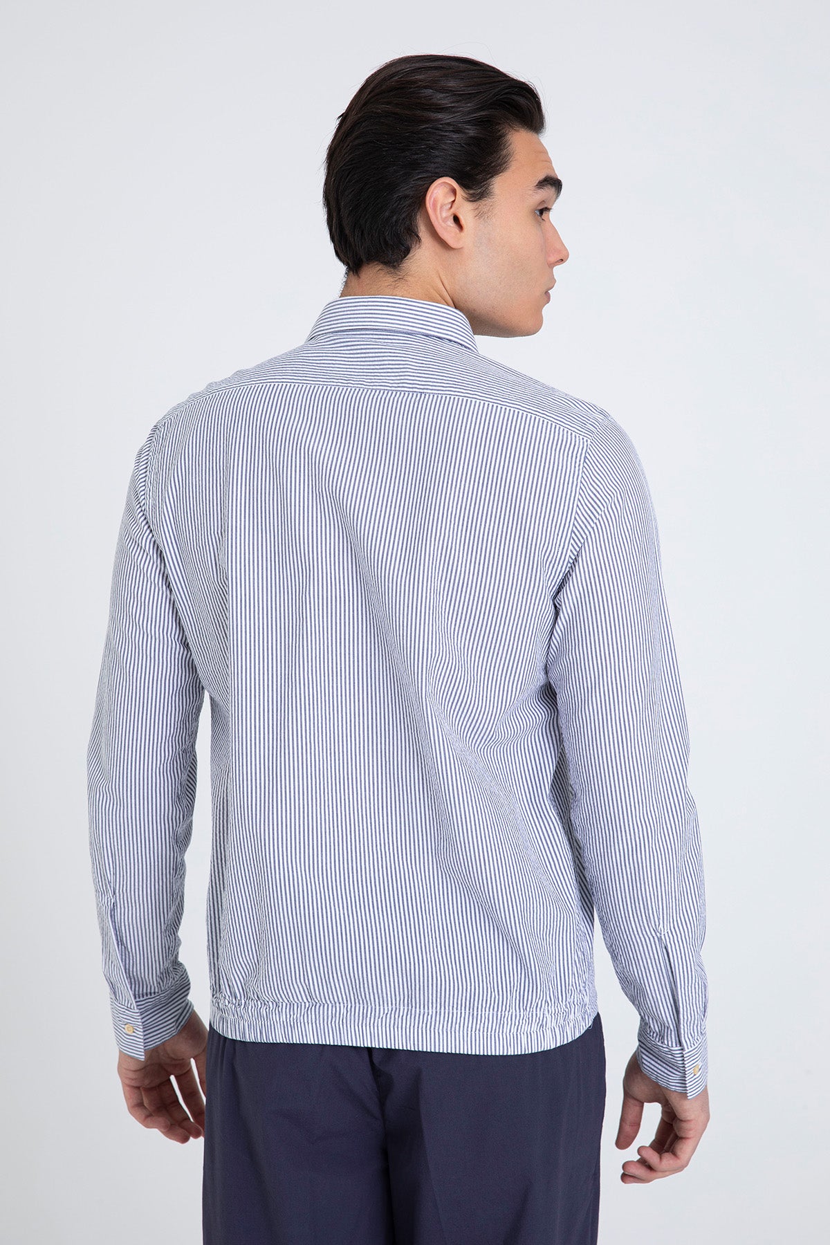 Tintoria Mattei Beli Lastikli Spor Cepli Çizgili Gömlek