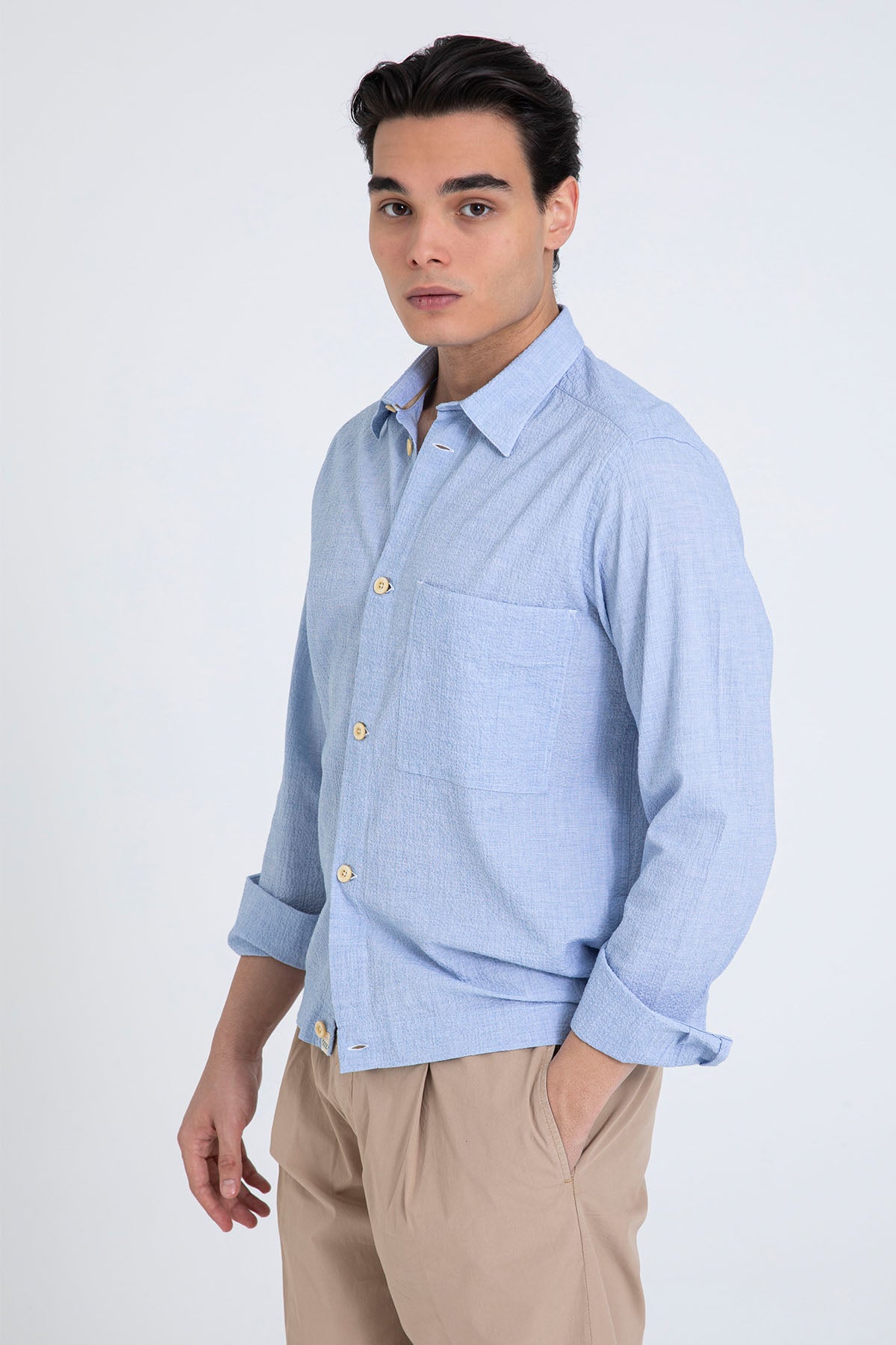 Tintoria Mattei Beli Lastikli Spor Cepli Streç Gömlek