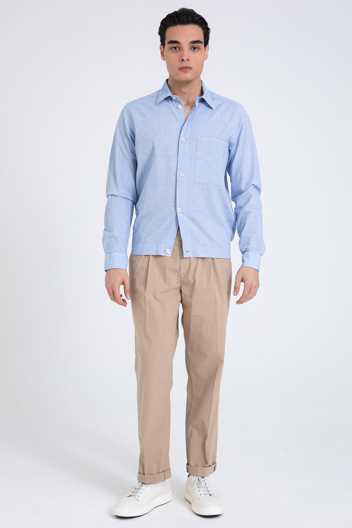 Tintoria Mattei Beli Lastikli Spor Cepli Streç Gömlek