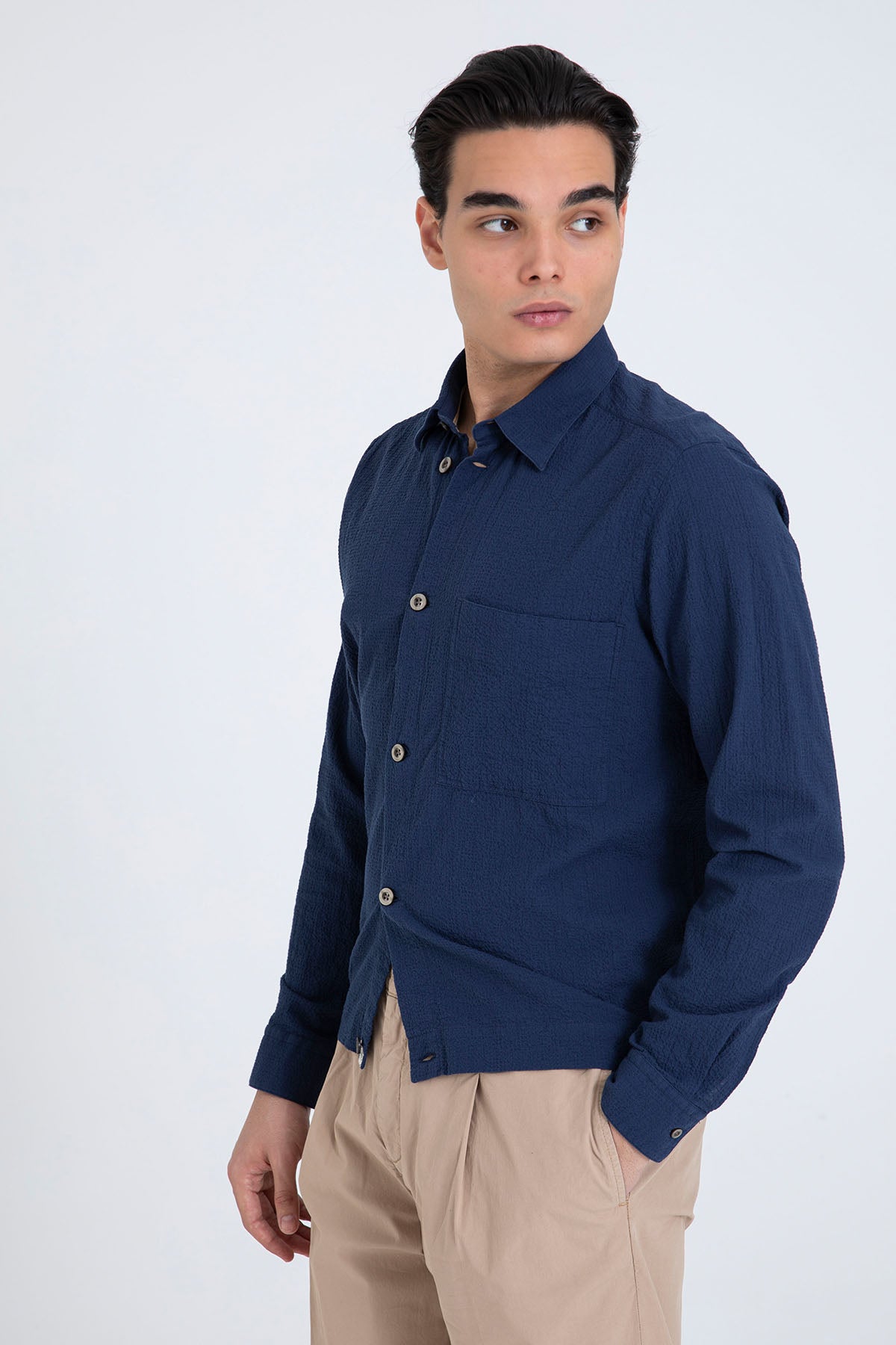 Tintoria Mattei Beli Lastikli Spor Cepli Streç Gömlek