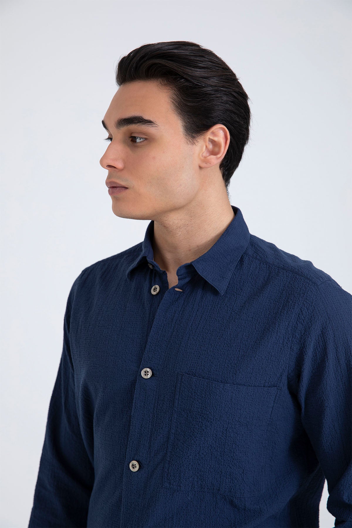 Tintoria Mattei Beli Lastikli Spor Cepli Streç Gömlek