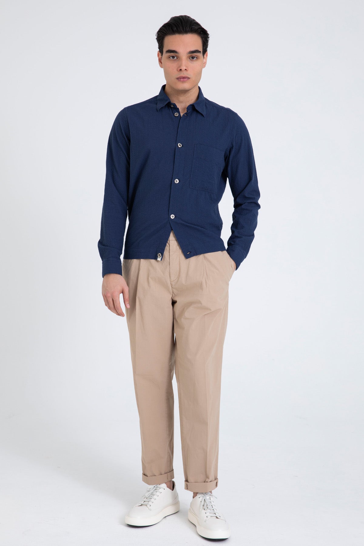 Tintoria Mattei Beli Lastikli Spor Cepli Streç Gömlek