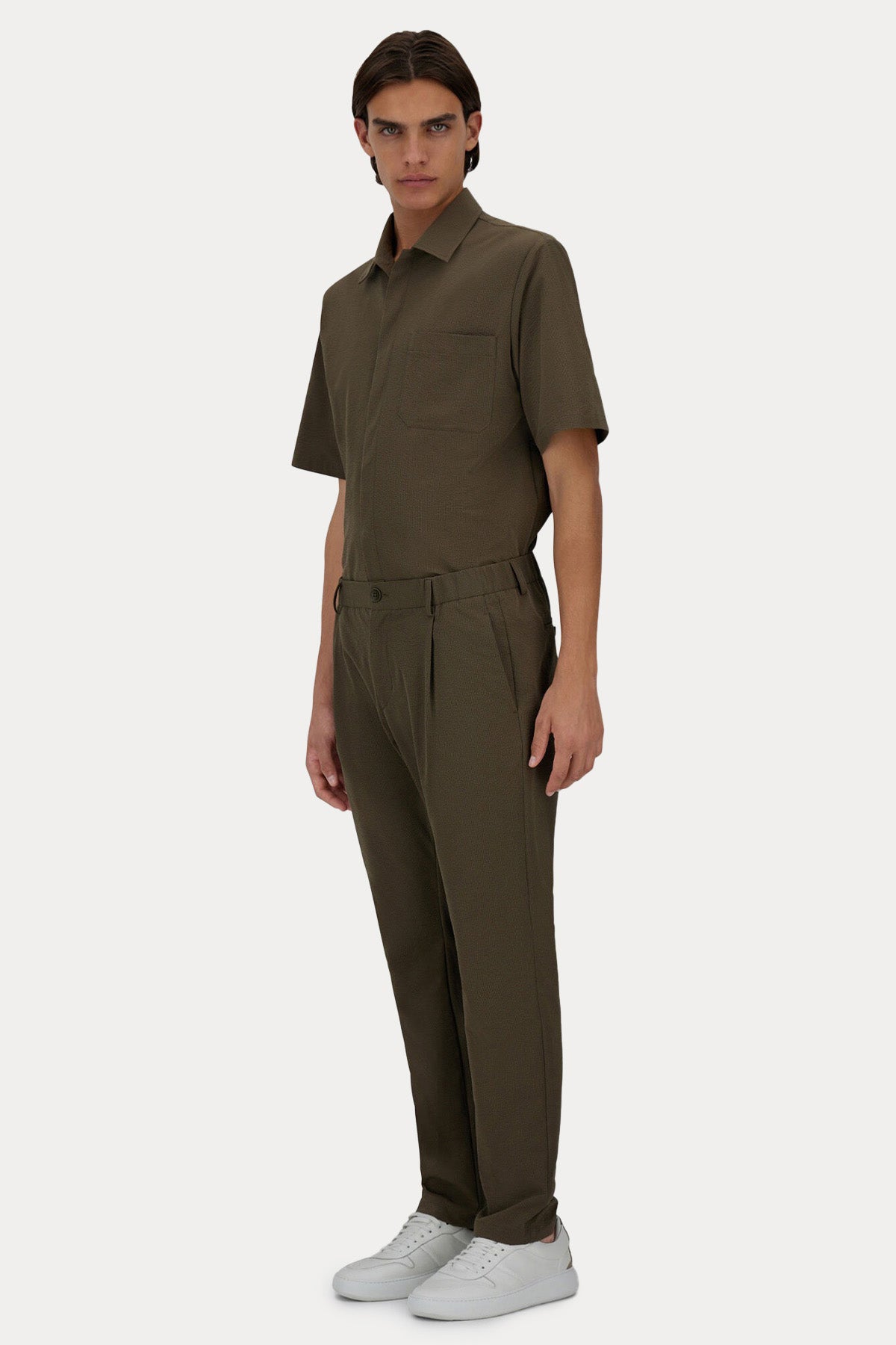 Herno Regular Fit Dokulu Kumaş Tek Pile Beli Lastikli Pantolon