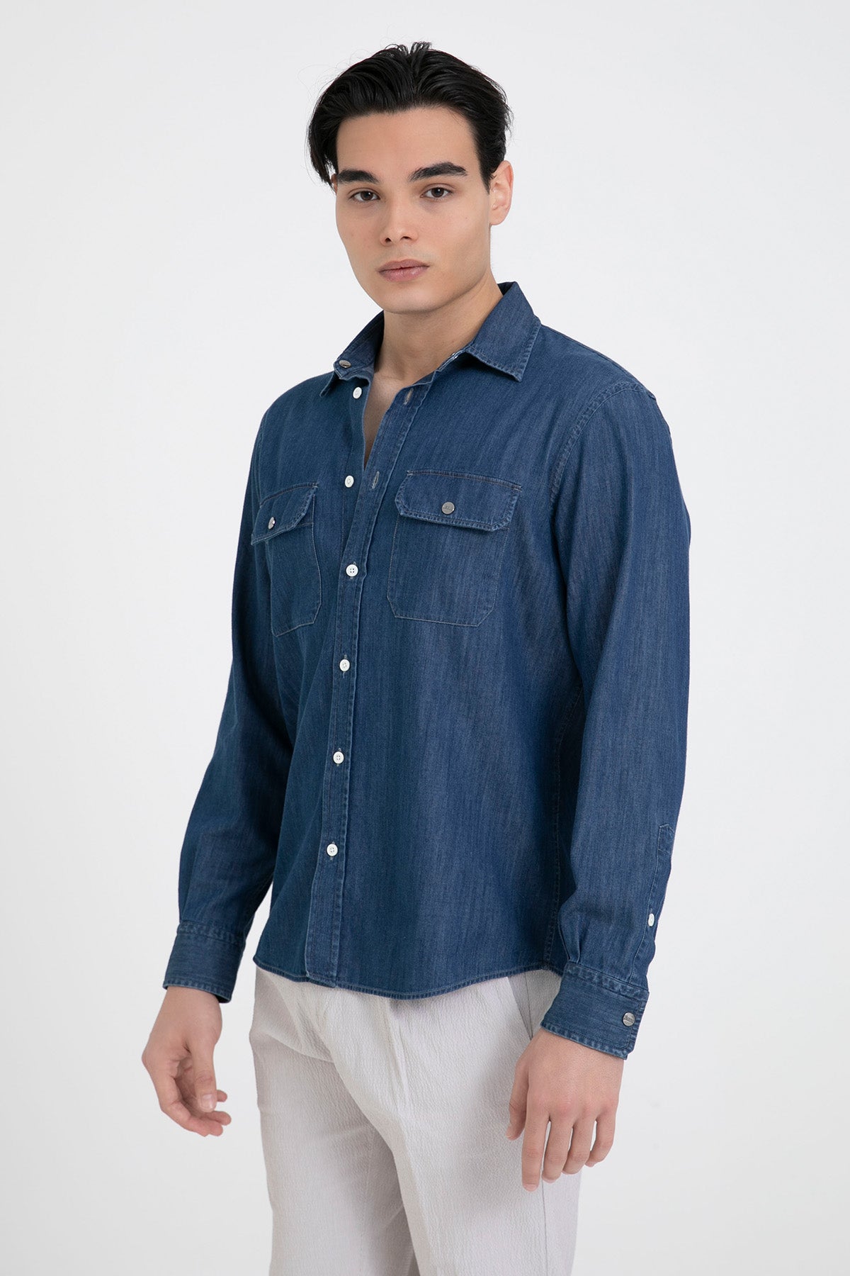 Herno Cep Detaylı Klasik Yaka Denim Gömlek-Gömlek-Libas