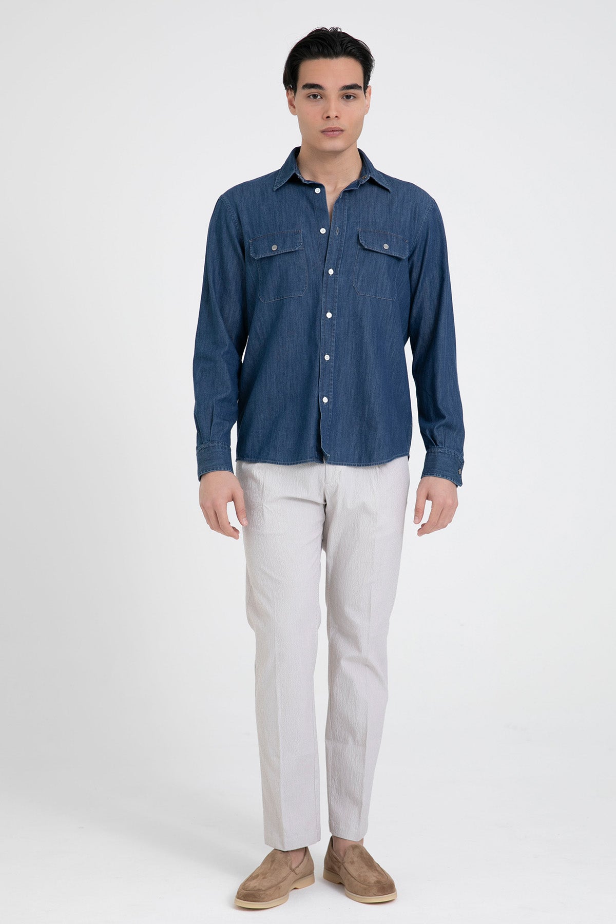 Herno Cep Detaylı Klasik Yaka Denim Gömlek