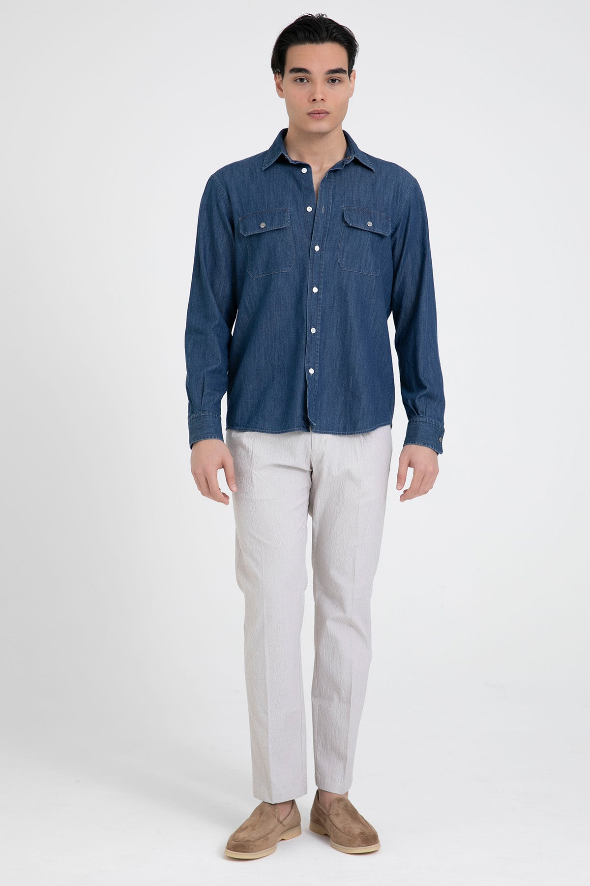 Herno Beli Lastikli Tek Pile Gofre Kumaş Yandan Cepli Pantolon