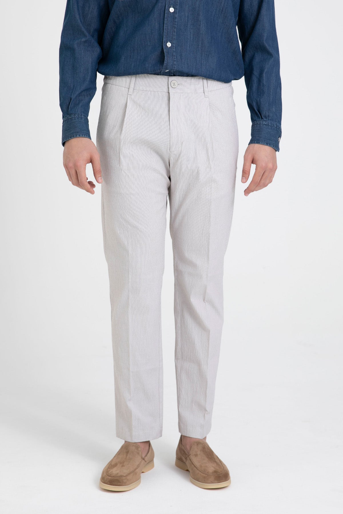 Herno Beli Lastikli Tek Pile Gofre Kumaş Yandan Cepli Pantolon