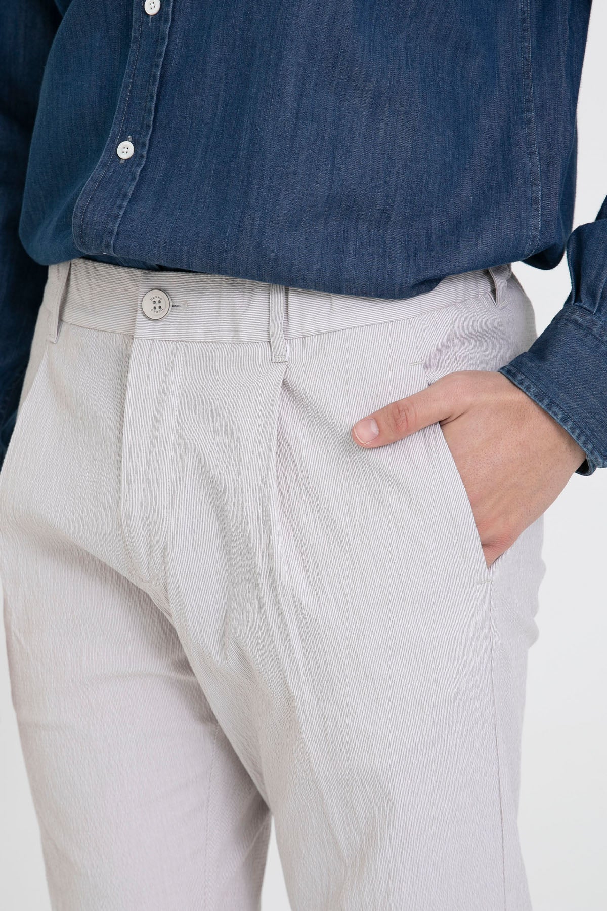 Herno Beli Lastikli Tek Pile Gofre Kumaş Yandan Cepli Pantolon