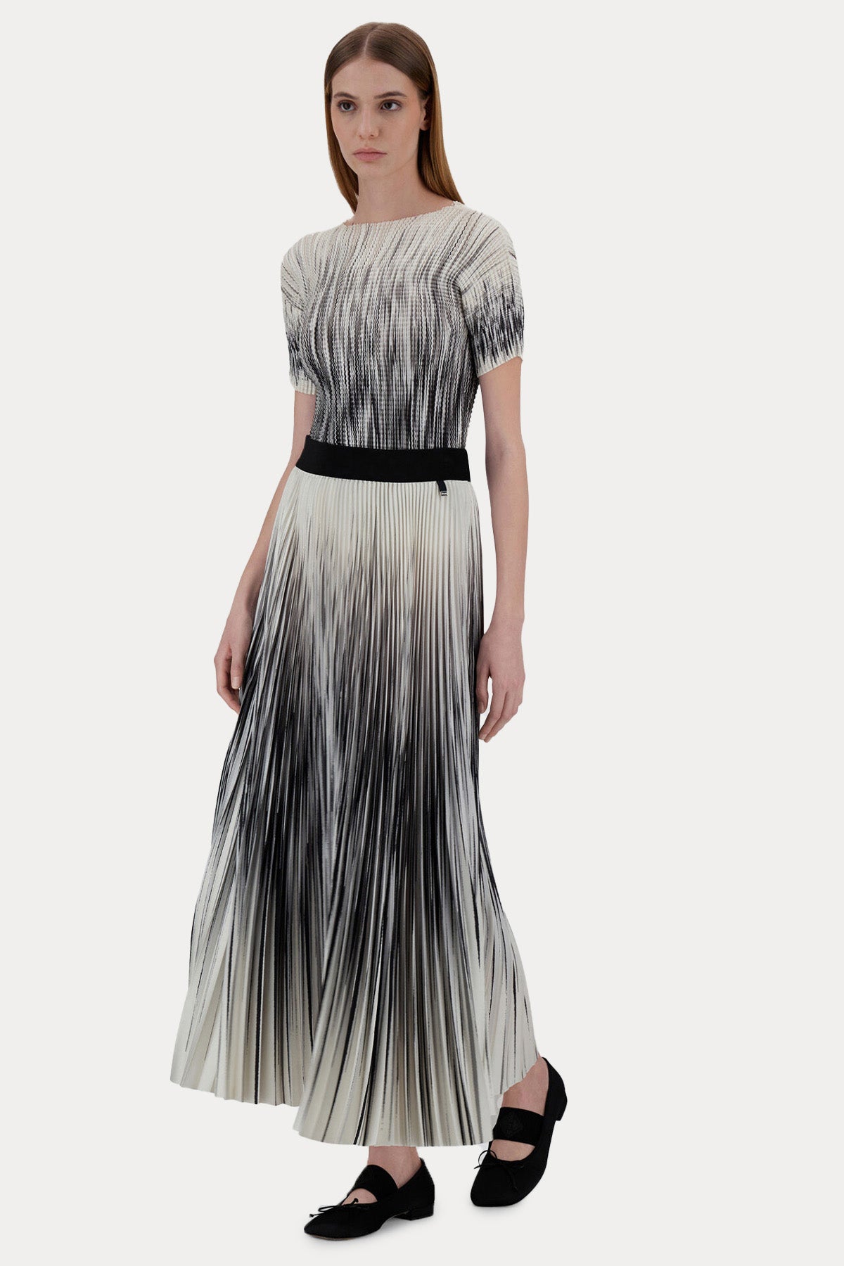 Herno Renkli Desenli Pileli Midi Etek