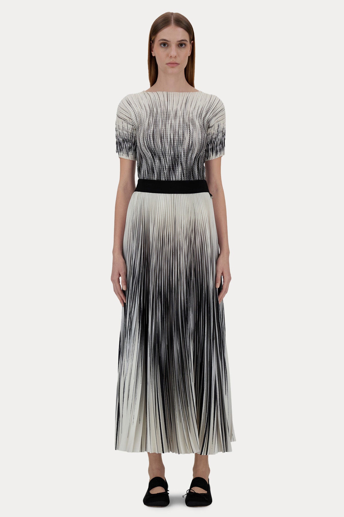 Herno Renkli Desenli Pileli Midi Etek