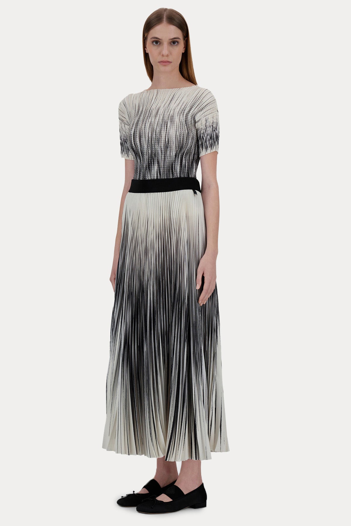 Herno Renkli Desenli Pileli Midi Etek