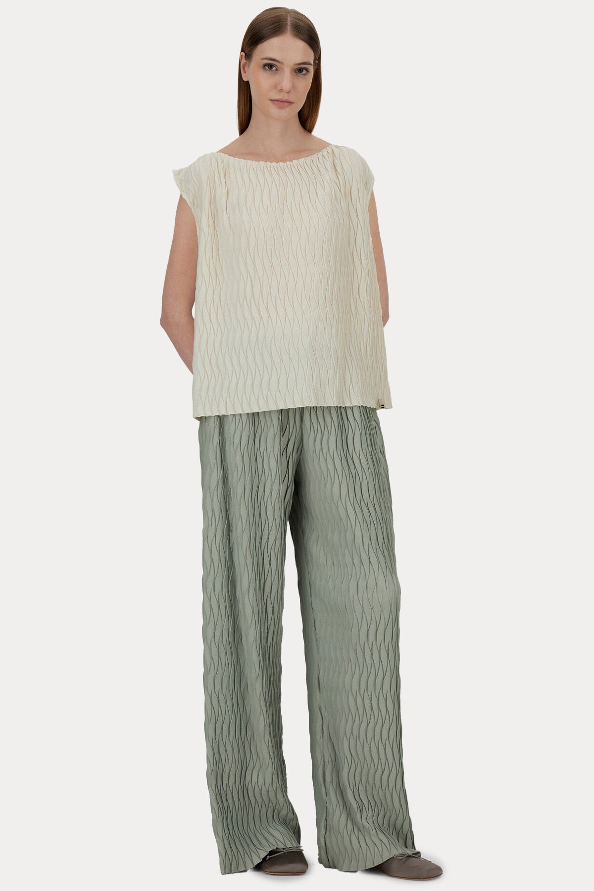 Herno Regular Fit Kayık Yaka Piliseli Bluz