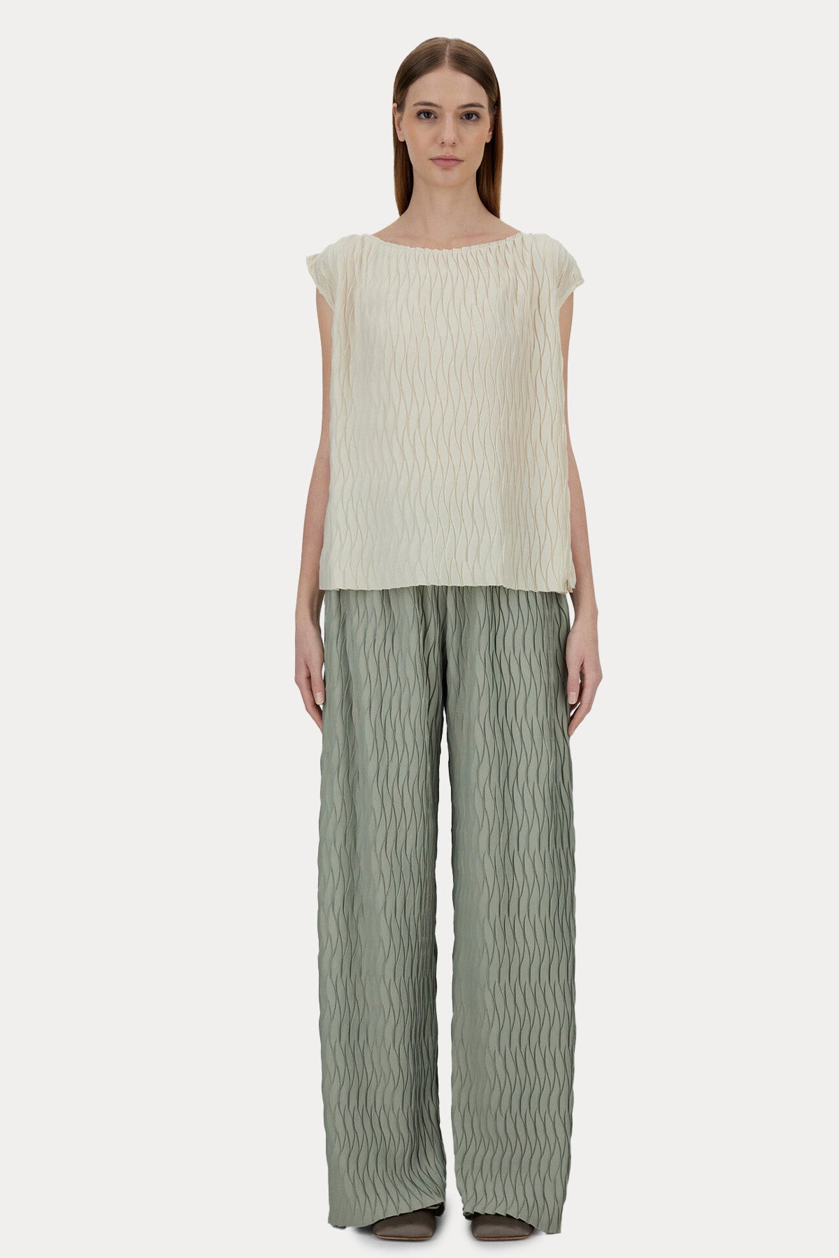 Herno Regular Fit Kayık Yaka Piliseli Bluz