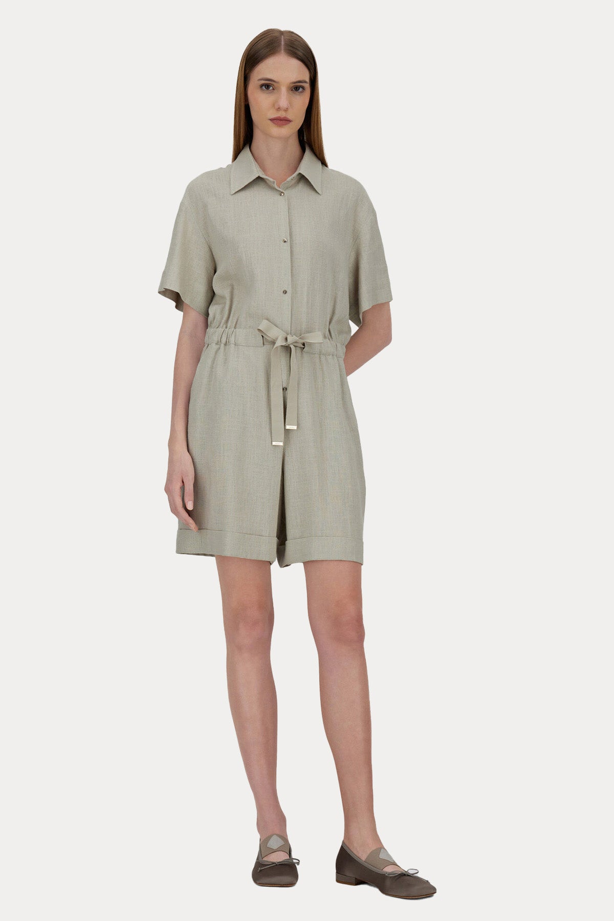 Herno Regular Fit Belden Büzgülü Keten Tulum