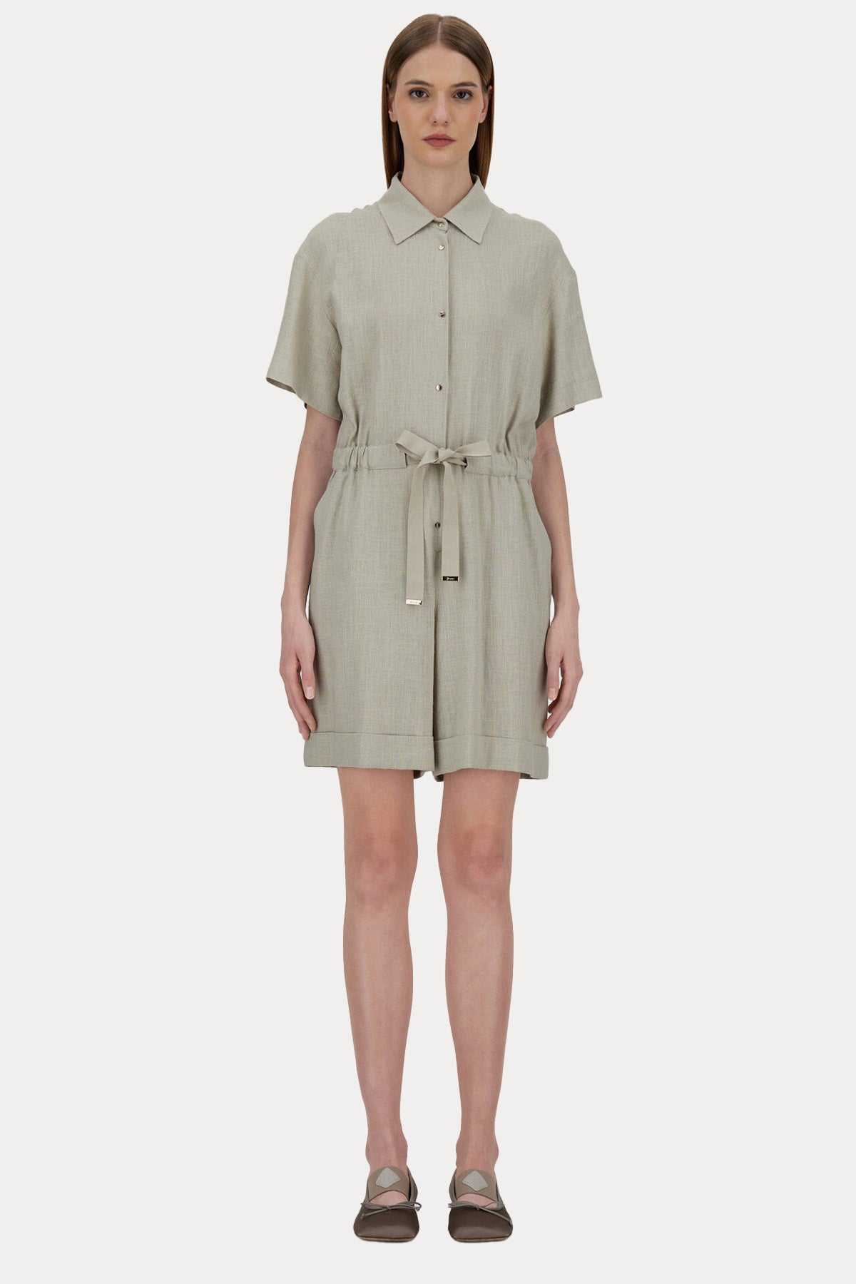 Herno Regular Fit Belden Büzgülü Keten Tulum