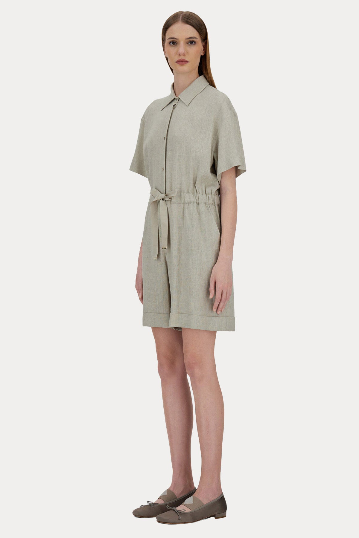 Herno Regular Fit Belden Büzgülü Keten Tulum