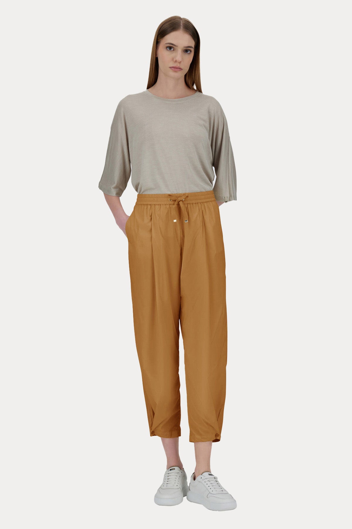 Herno Beli Lastikli Pileli Yüksek Bel Pantolon