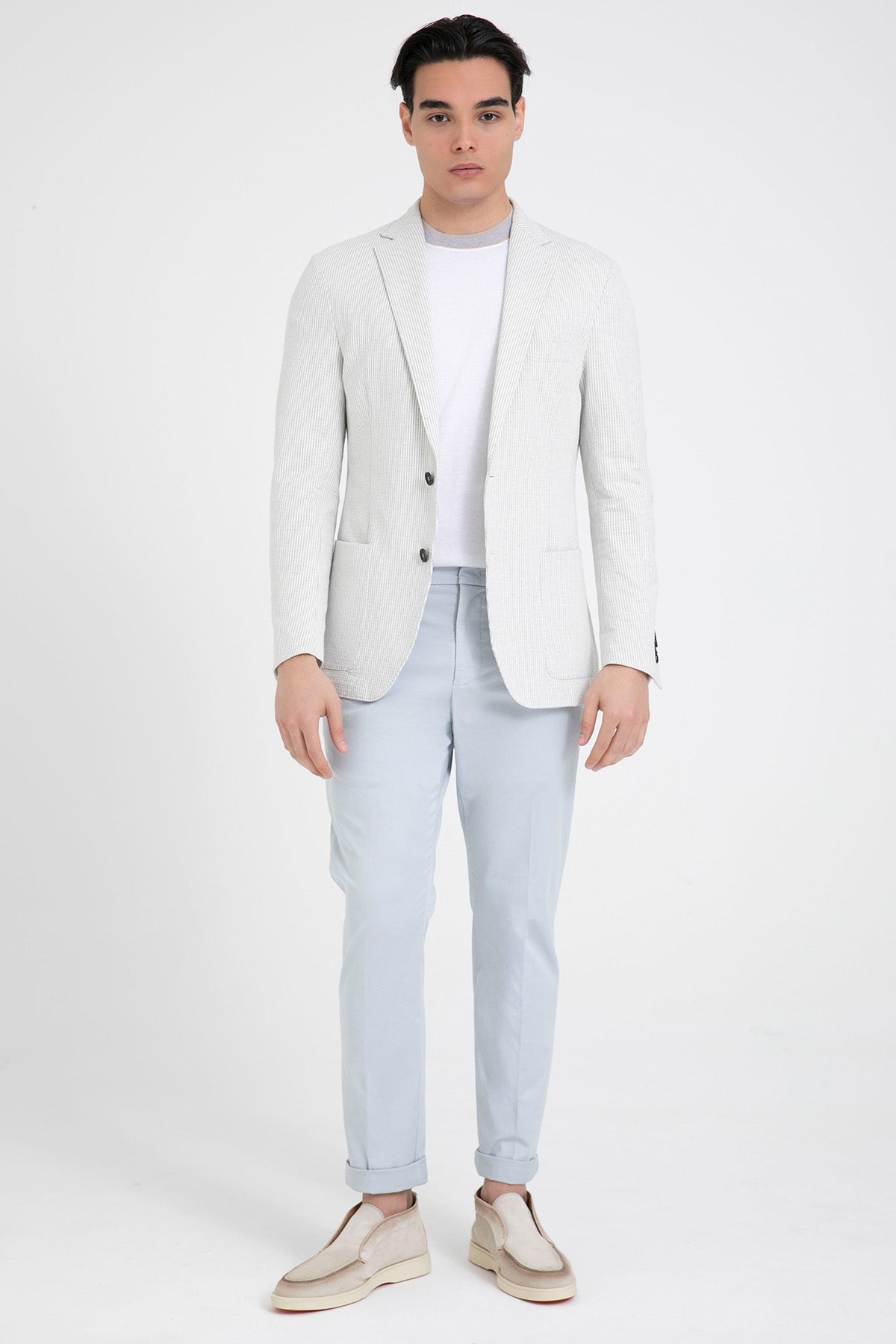 Fradi Çizgili Streç Keten Blazer Ceket