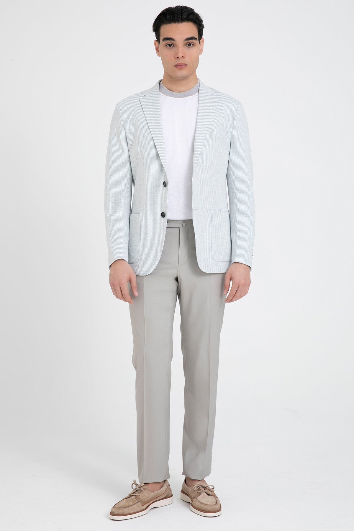 Fradi Çizgili Streç Keten Blazer Ceket