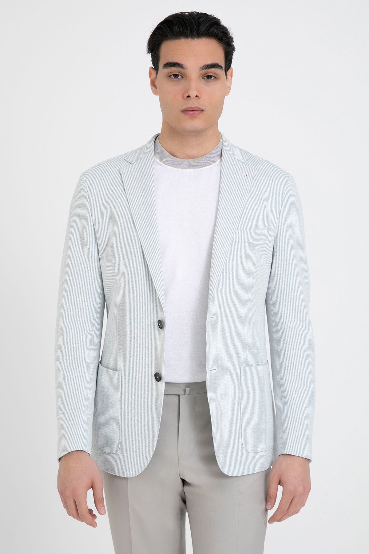 Fradi Çizgili Streç Keten Blazer Ceket