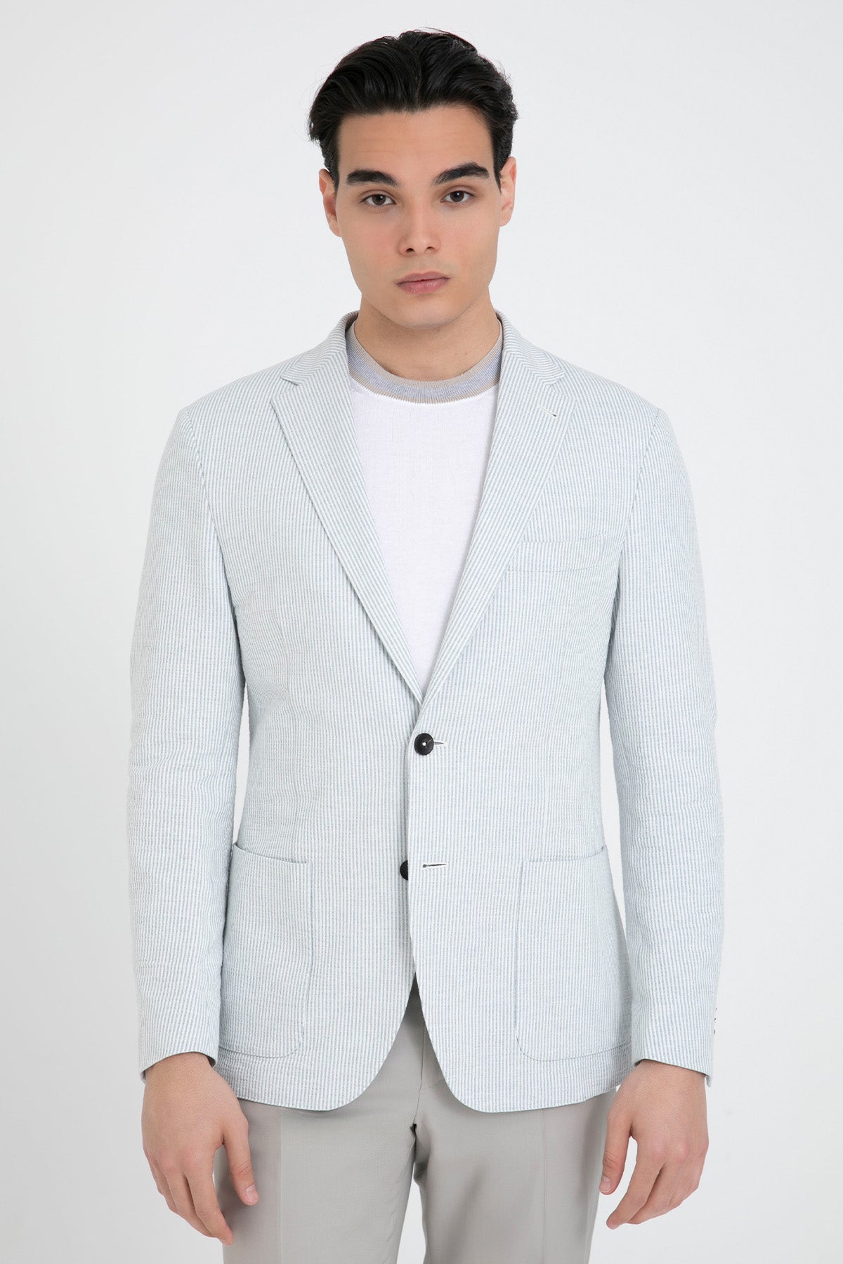 Fradi Çizgili Streç Keten Blazer Ceket