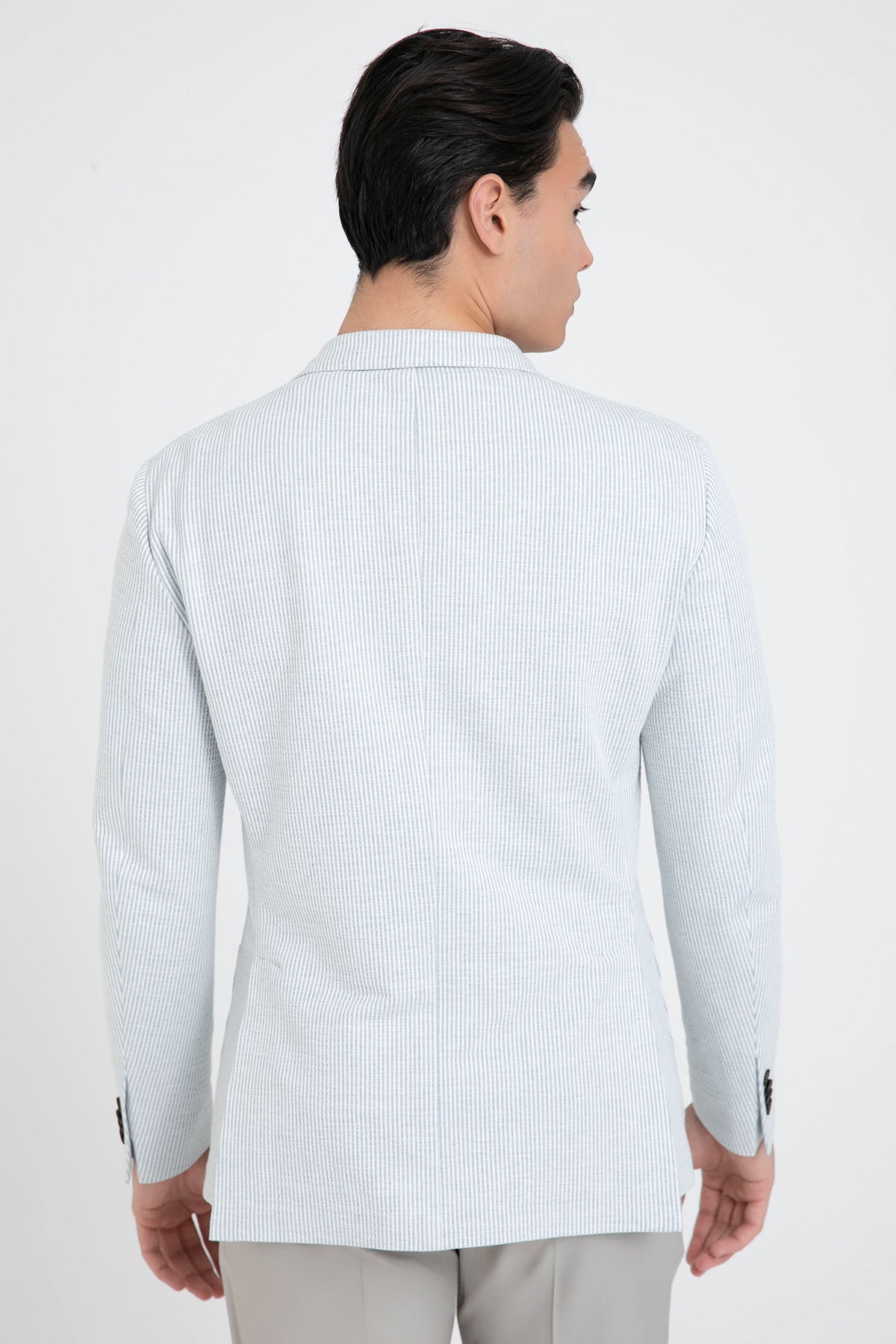 Fradi Çizgili Streç Keten Blazer Ceket