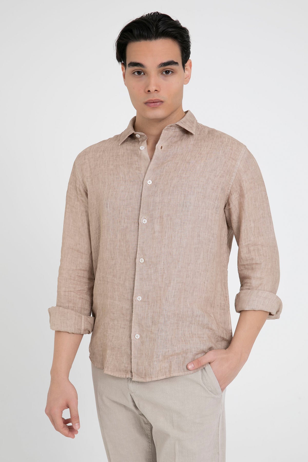 Fradi Regular Fit Klasik Yaka Keten Gömlek